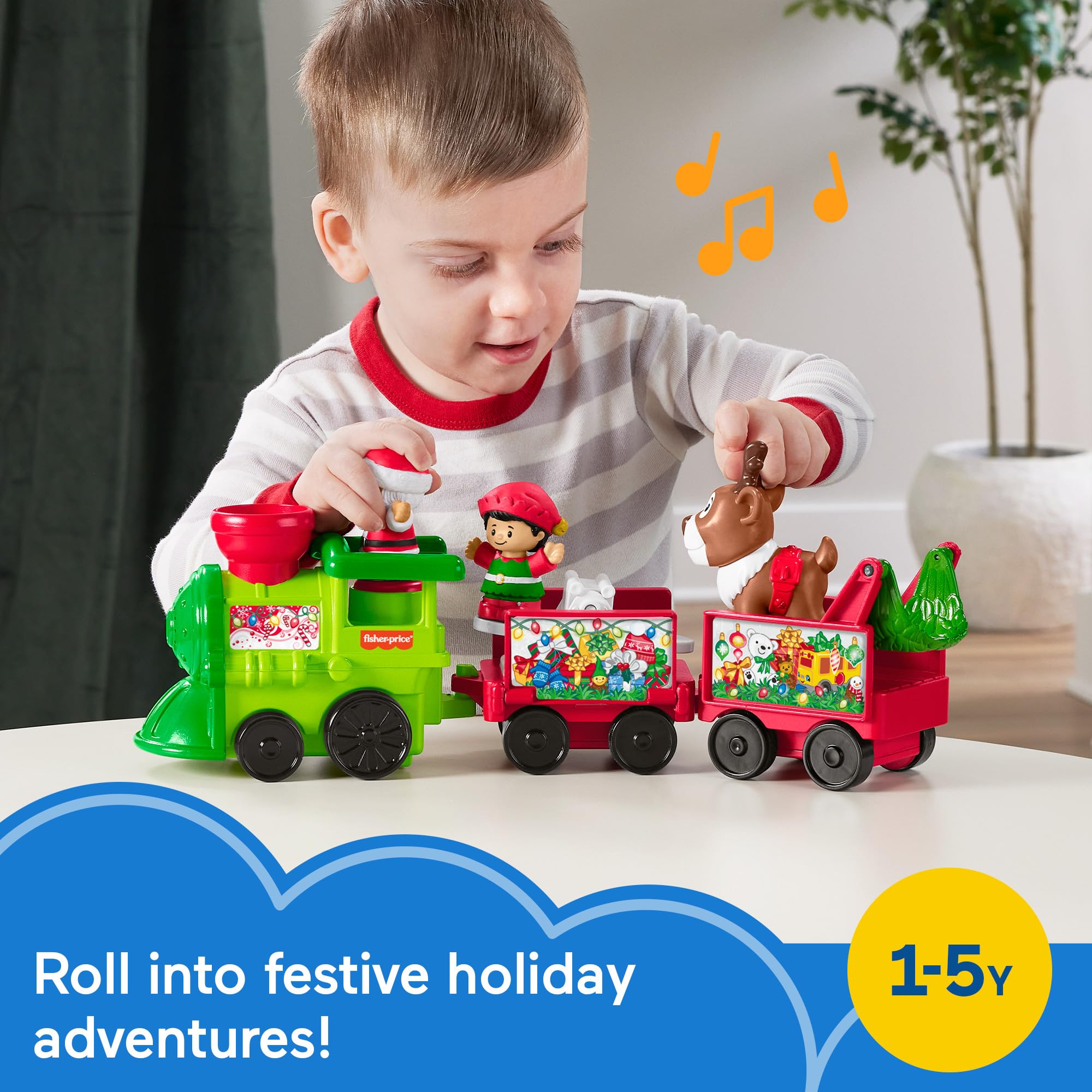 Foto 2 | Toy Train Fisher-price Little People Con Papá Noel Y Reno - Venta Internacional.