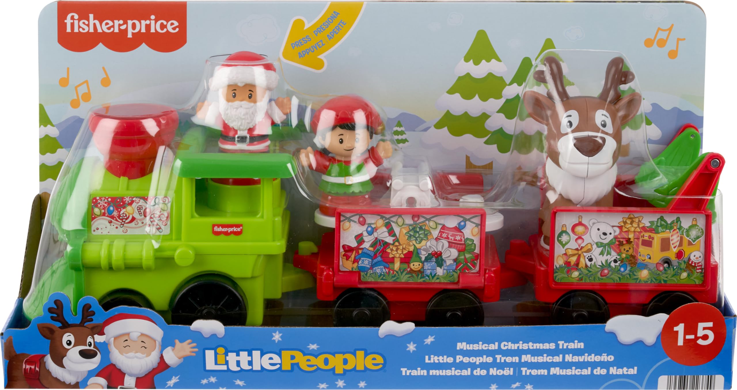 Foto 7 pulgar | Toy Train Fisher-price Little People Con Papá Noel Y Reno - Venta Internacional.