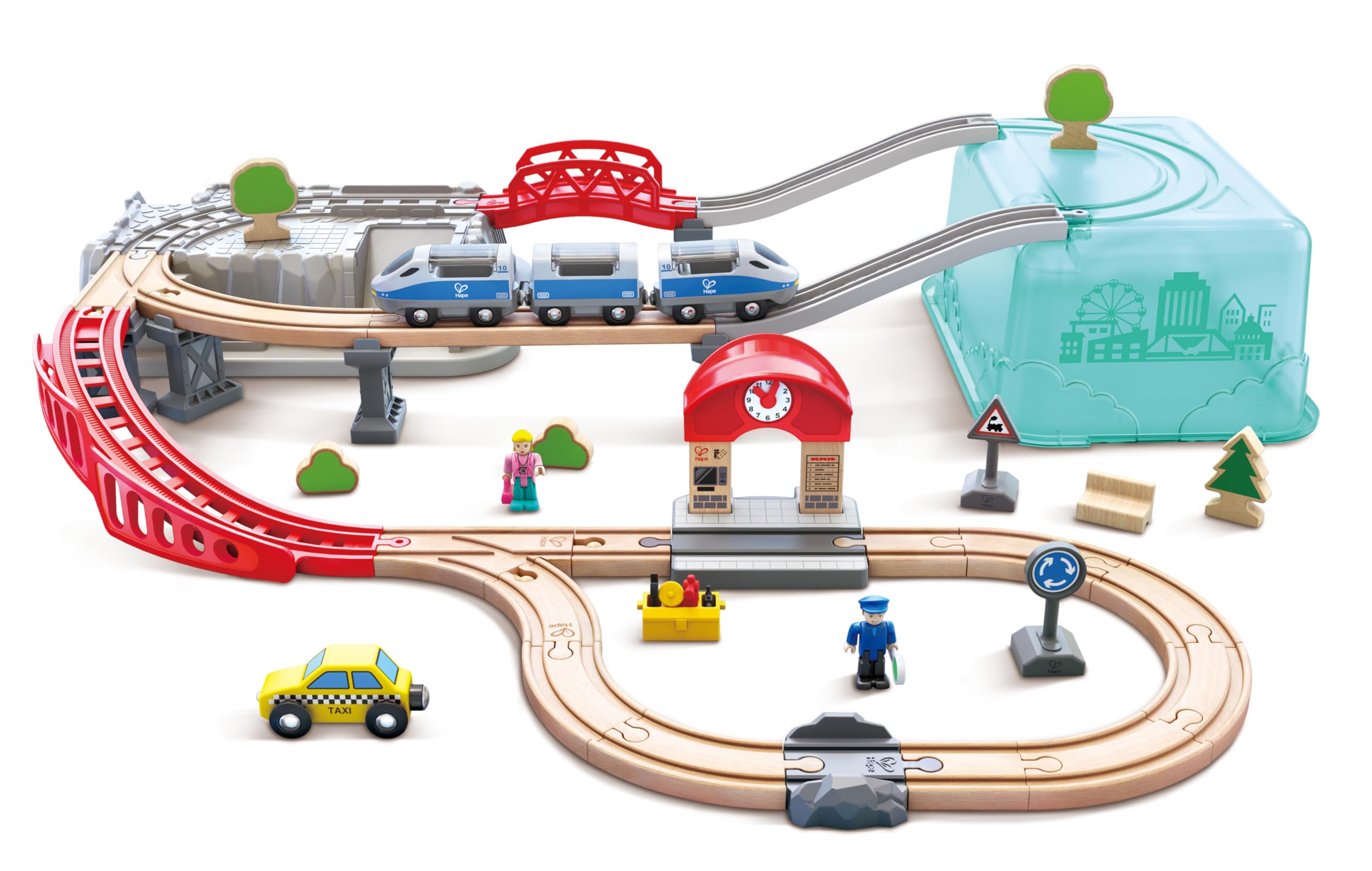 Juego De Juguetes Hape City Railway And Train Bucket Con Grúa Magnética - Venta Internacional.