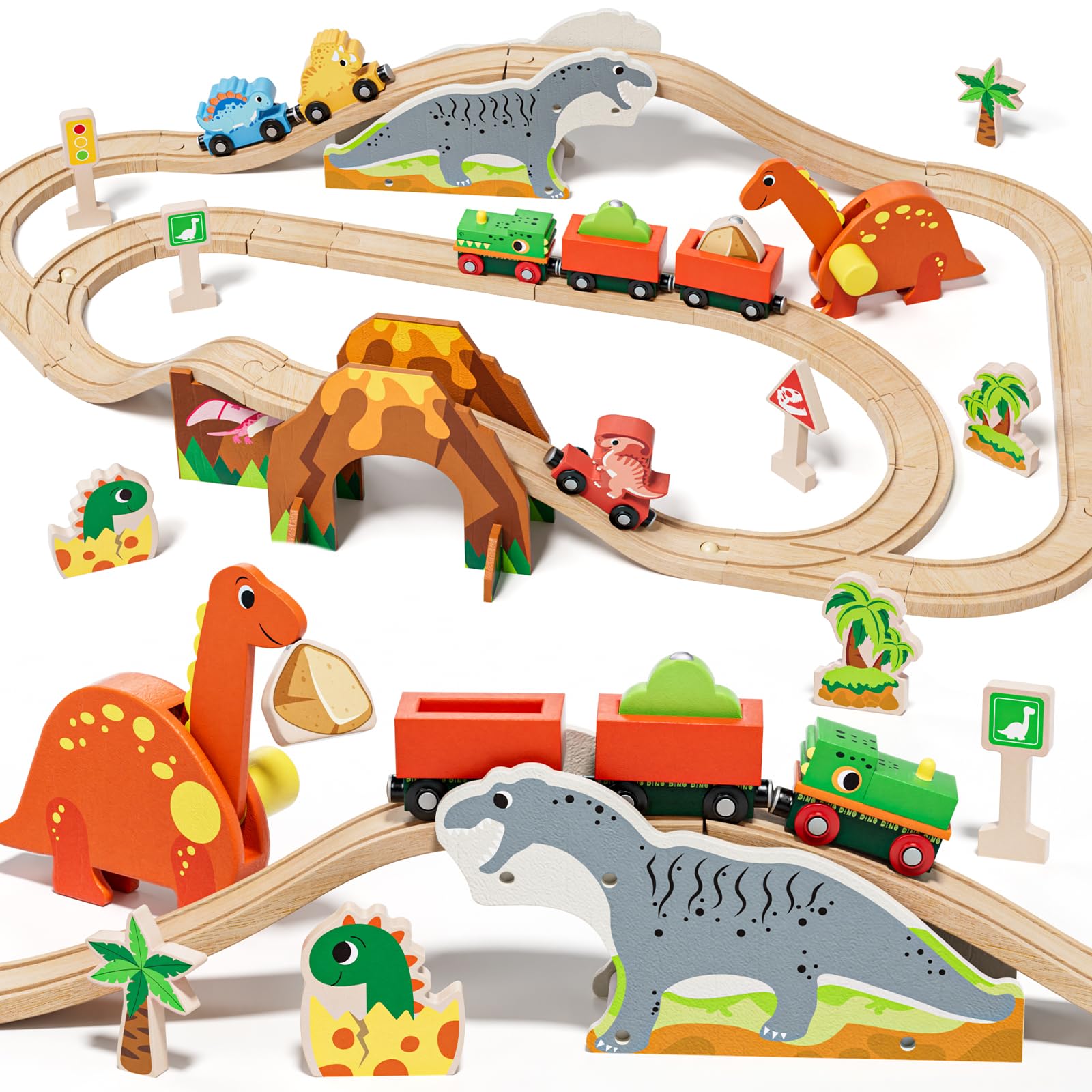 Foto 2 pulgar | Set De Tren De Madera Lehoo Castle Dinosaur Con Rieles Para Niños Pequeños - Venta Internacional.