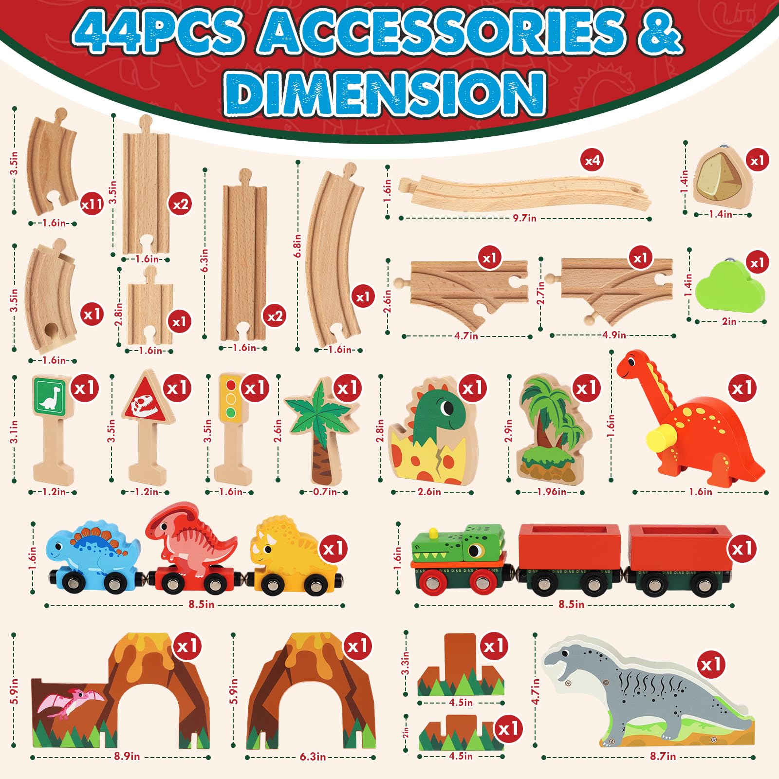 Foto 7 pulgar | Set De Tren De Madera Lehoo Castle Dinosaur Con Rieles Para Niños Pequeños - Venta Internacional.