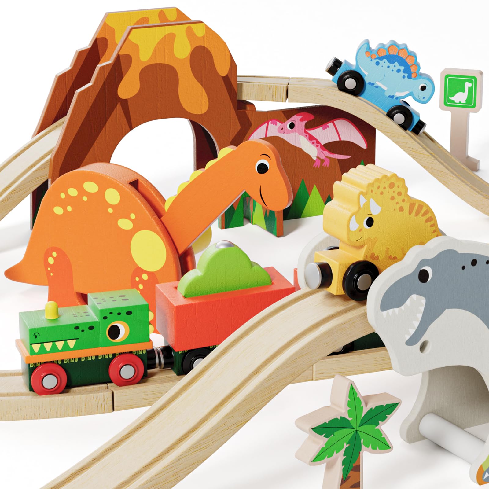 Foto 8 pulgar | Set De Tren De Madera Lehoo Castle Dinosaur Con Rieles Para Niños Pequeños - Venta Internacional.