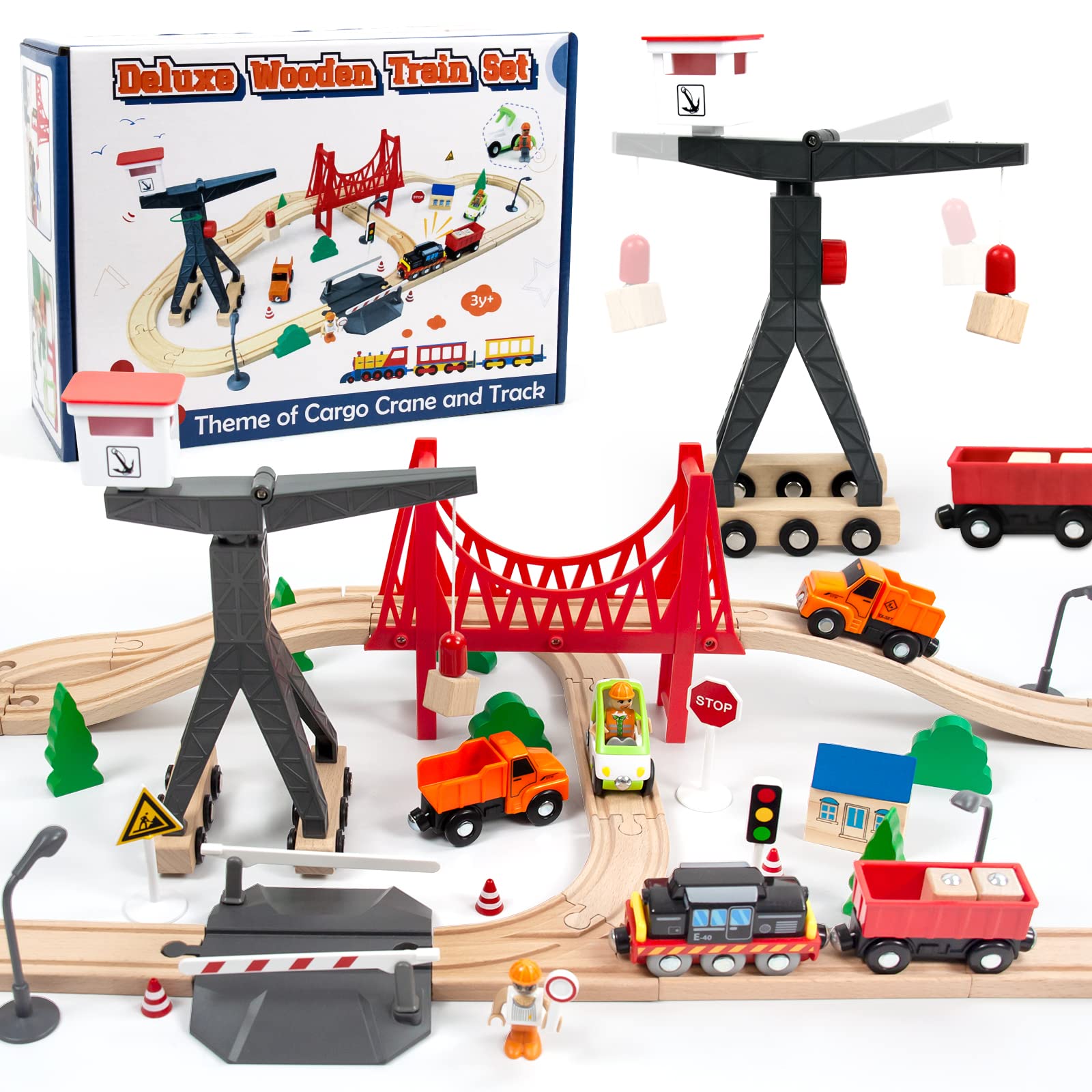 Foto 2 pulgar | Juego De Trenes De Juguete Wood City De Madera De 56 Piezas Para Niños De 2 A 5 Años - Venta Internacional.