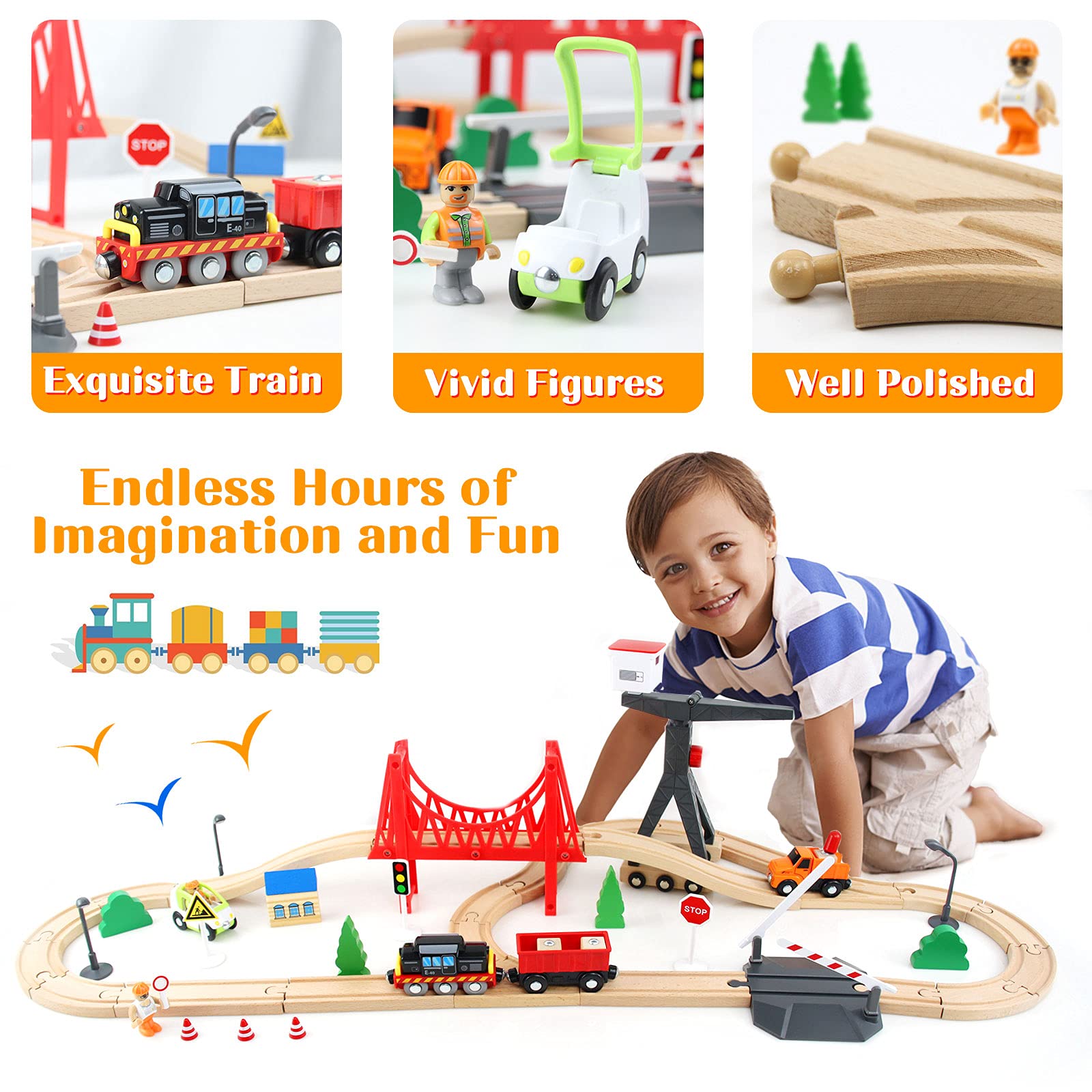 Foto 3 pulgar | Juego De Trenes De Juguete Wood City De Madera De 56 Piezas Para Niños De 2 A 5 Años - Venta Internacional.