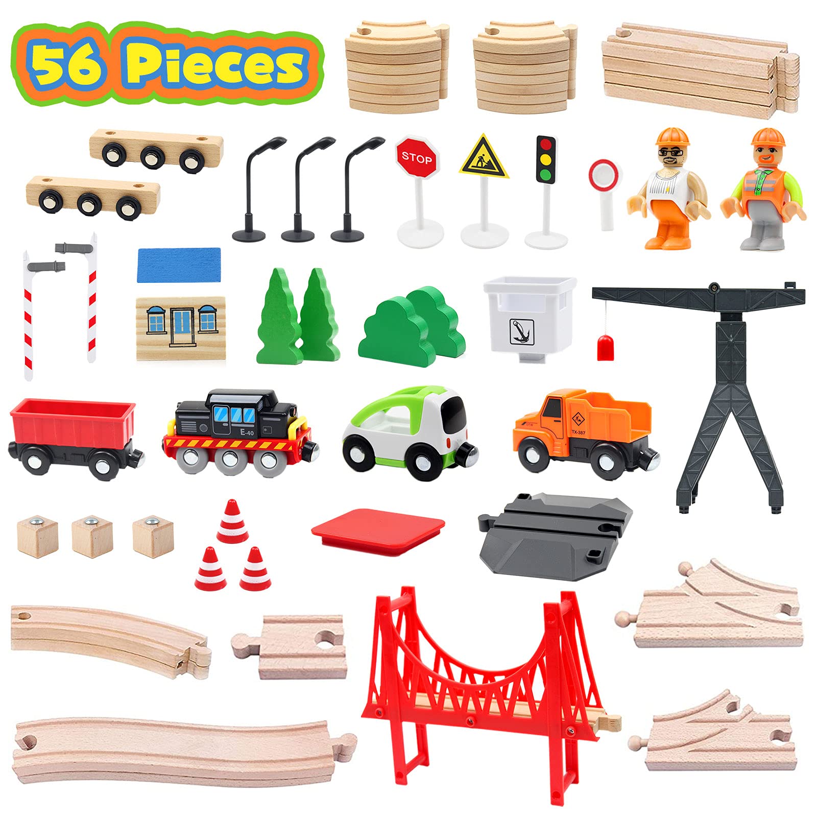 Foto 5 pulgar | Juego De Trenes De Juguete Wood City De Madera De 56 Piezas Para Niños De 2 A 5 Años - Venta Internacional.