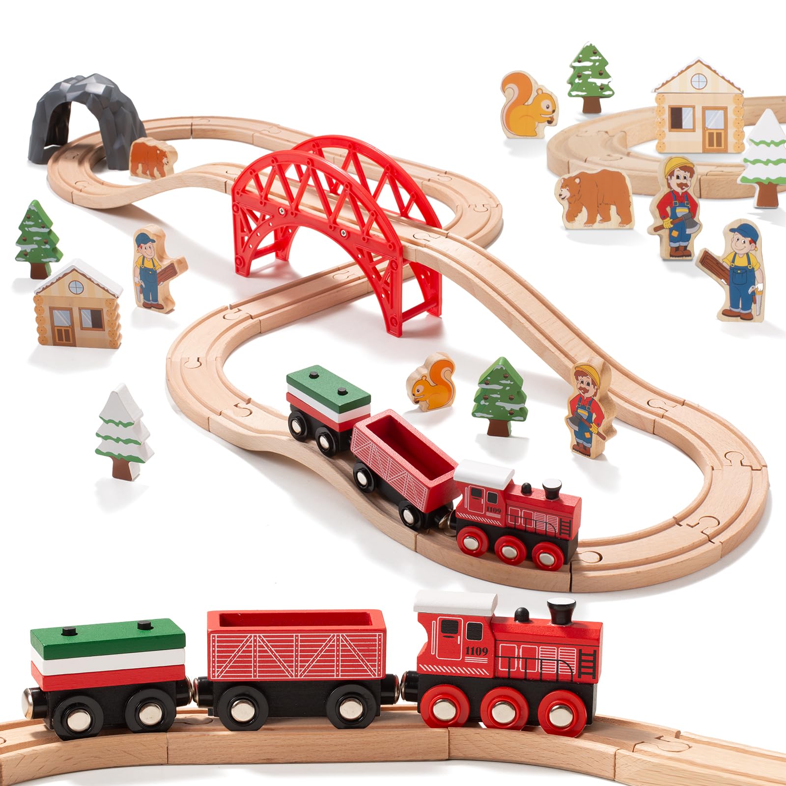 Juego De Trenes De Madera Con Diseño De Bosque De Judías Gigantes, 36 Unidades, Para Niños Pequeños - Venta Intern $959