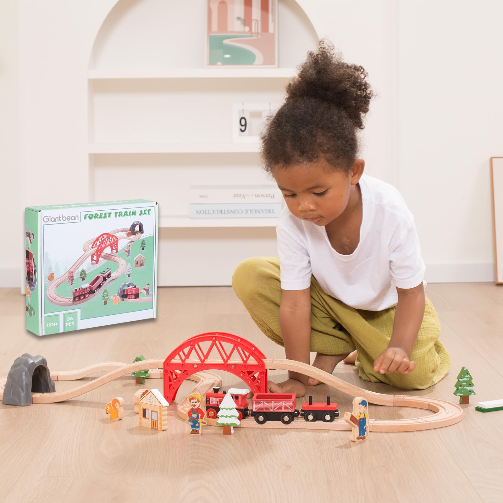 Foto 2 | Juego De Trenes De Madera Con Diseño De Bosque De Judías Gigantes, 36 Unidades, Para Niños Pequeños - Venta Intern