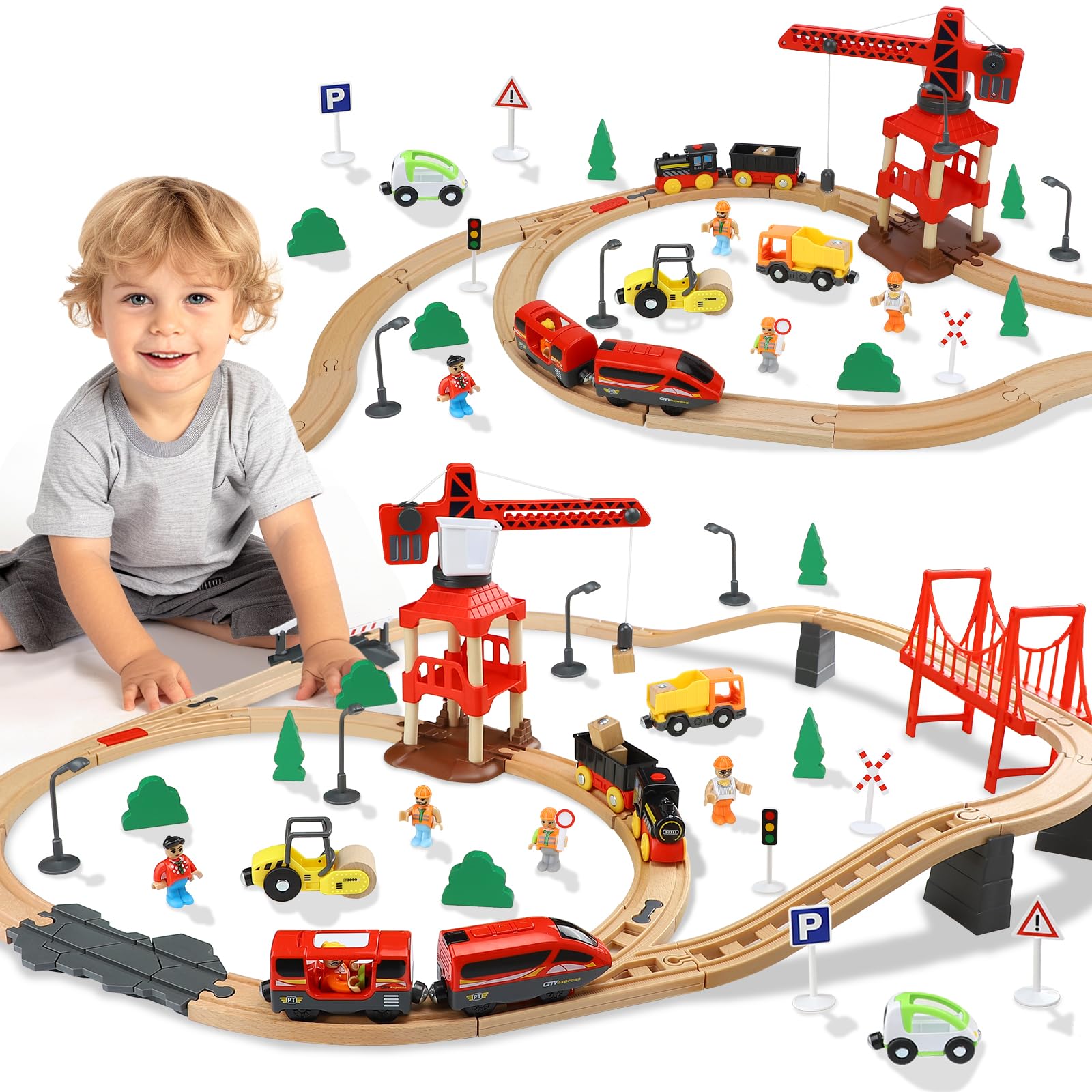 Foto 2 pulgar | Set De Tren Toy Life, 80 Unidades, Con Grúa Y Locomotora Para Niños De 4 A 8 Años - Venta Internacional.