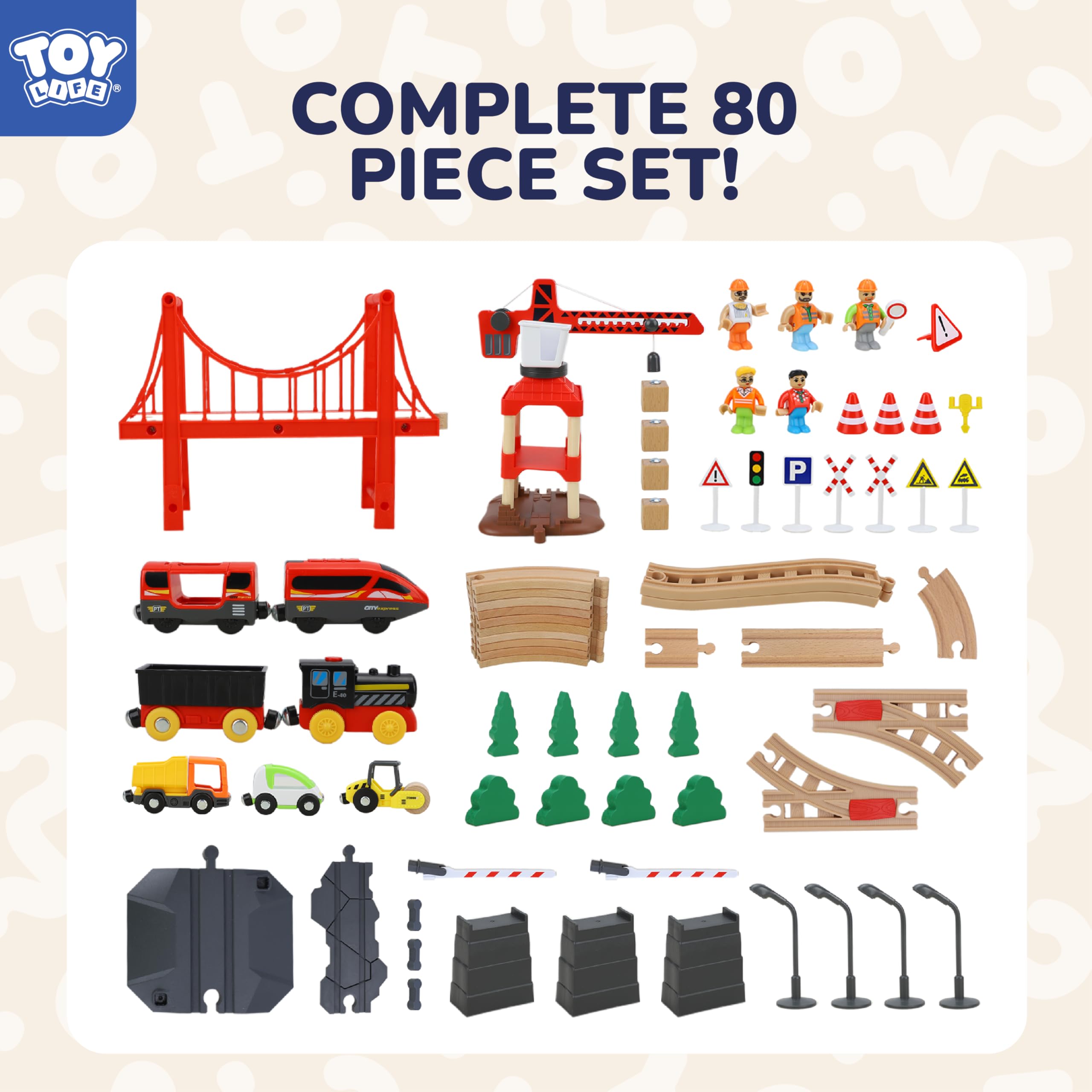 Foto 3 pulgar | Set De Tren Toy Life, 80 Unidades, Con Grúa Y Locomotora Para Niños De 4 A 8 Años - Venta Internacional.