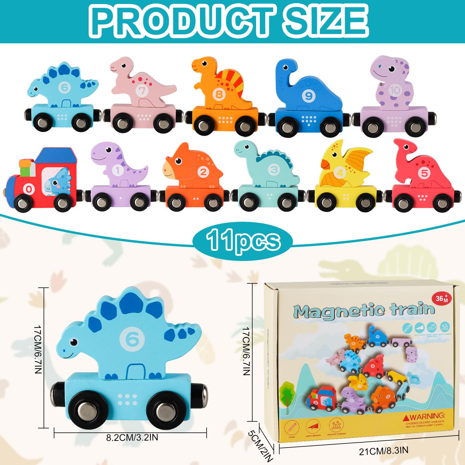 Foto 2 | Juego De Trenes De Madera Con Forma De Tren De Dinosaurios Para Niños Pequeños De 2 A 5 Años - Venta Internacional.