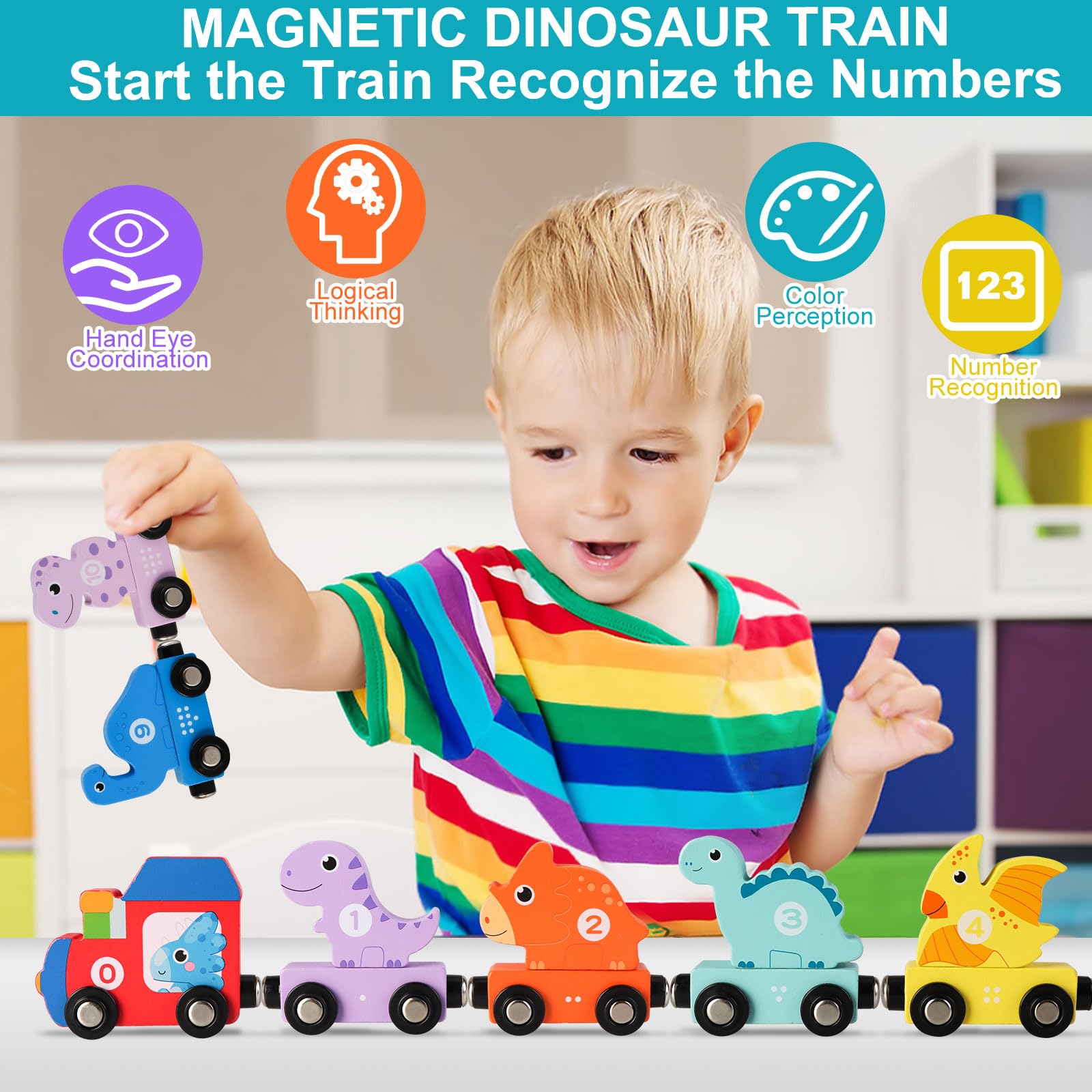 Foto 3 | Juego De Trenes De Madera Con Forma De Tren De Dinosaurios Para Niños Pequeños De 2 A 5 Años - Venta Internacional.