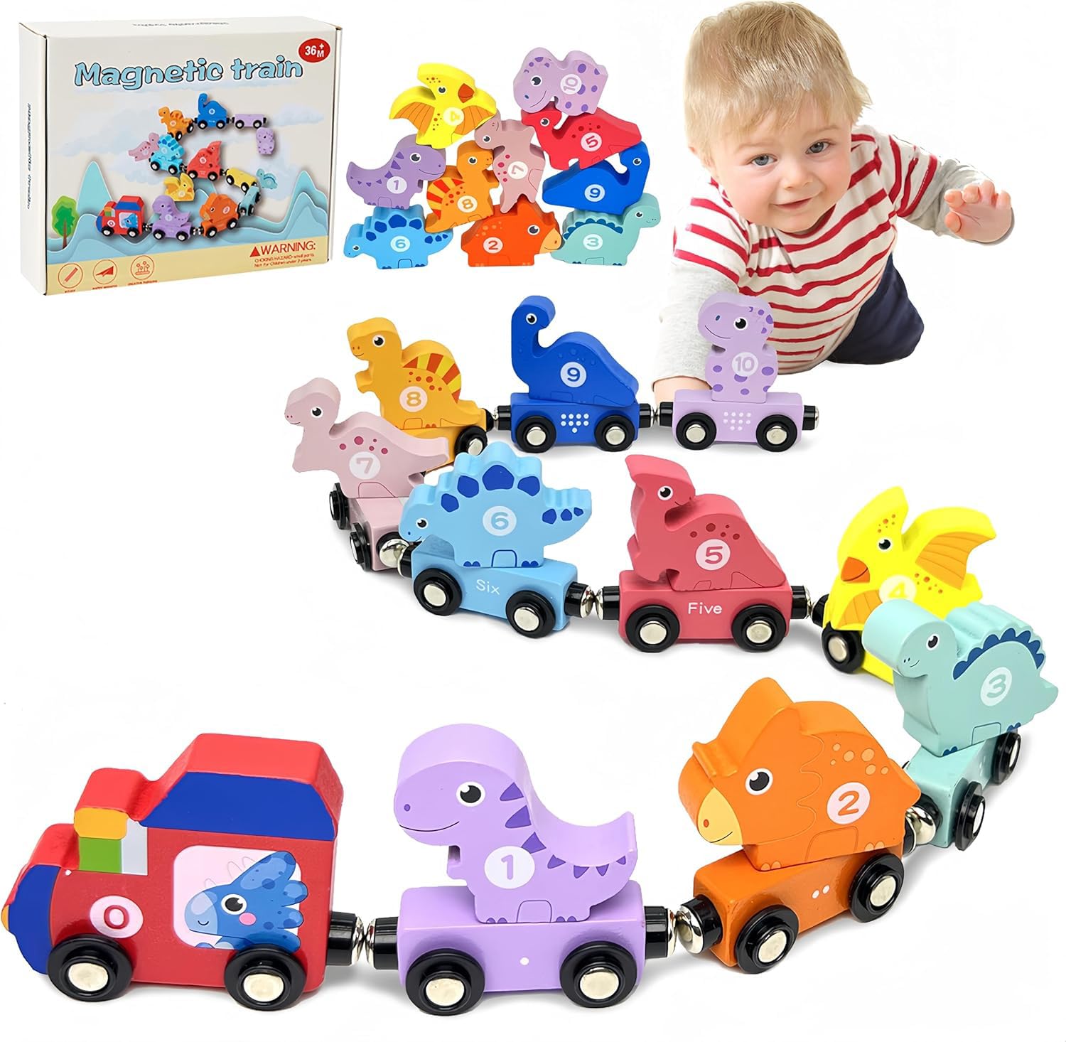 Juego De Trenes De Madera Con Forma De Tren De Dinosaurios Para Niños Pequeños De 2 A 5 Años - Venta Internacional.