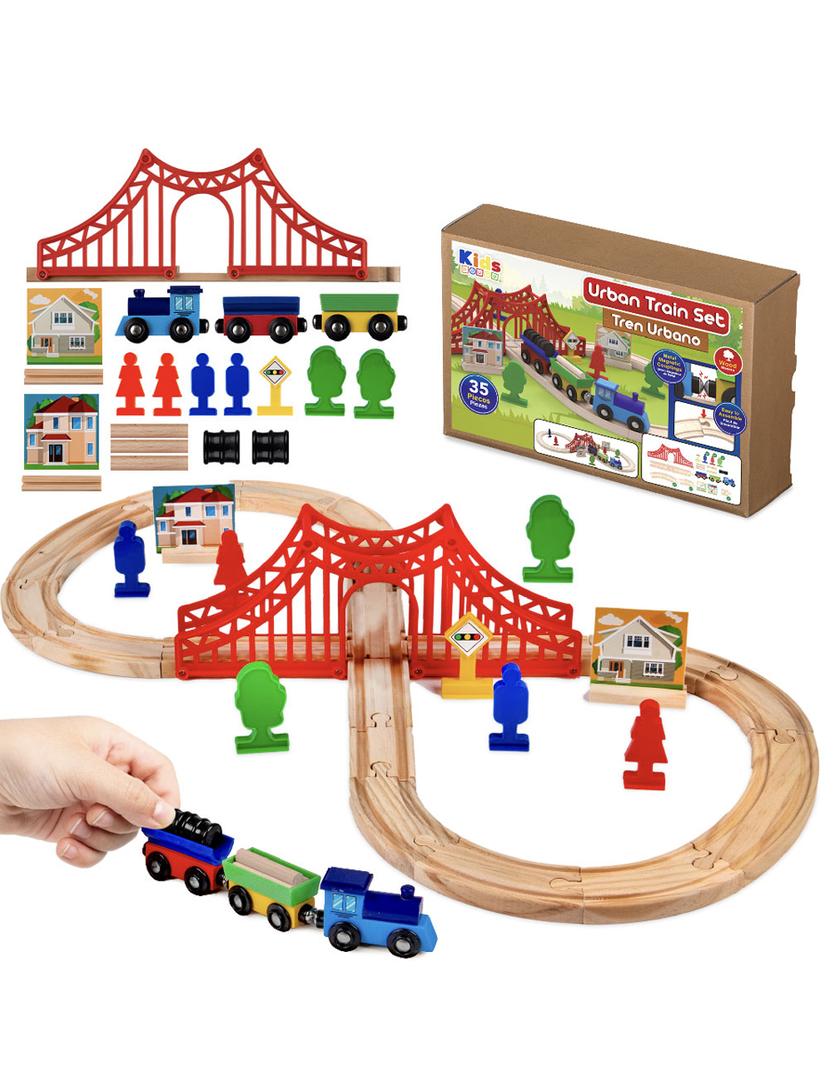 Foto 2 pulgar | Kids House Juego De Tren Urbano De Madera Con 35piezas, Set Completo Con Vías, Tren Con Vagones Magnéticos, Pu
