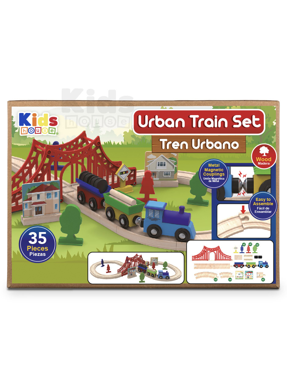 Foto 2 | Kids House Juego De Tren Urbano De Madera Con 35piezas, Set Completo Con Vías, Tren Con Vagones Magnéticos, Pu
