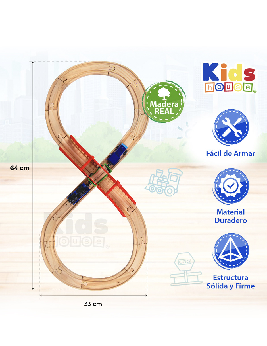 Foto 3 | Kids House Juego De Tren Urbano De Madera Con 35piezas, Set Completo Con Vías, Tren Con Vagones Magnéticos, Pu