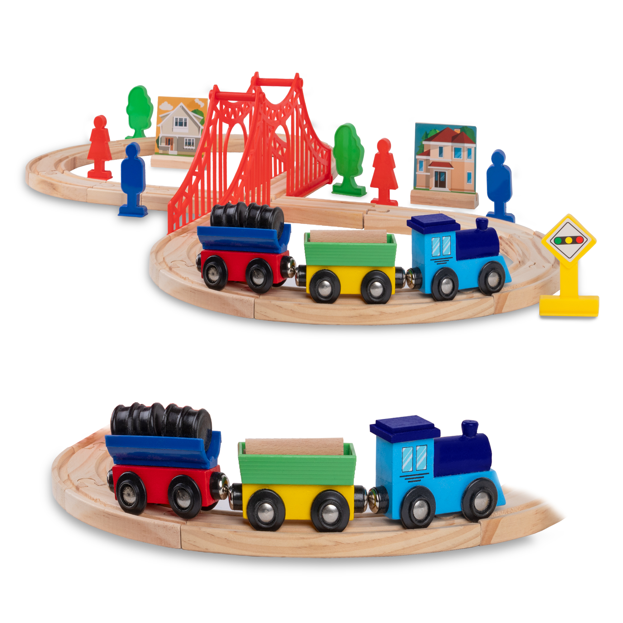 Foto 9 pulgar | Kids House Juego De Tren Urbano De Madera Con 35piezas, Set Completo Con Vías, Tren Con Vagones Magnéticos, Pu