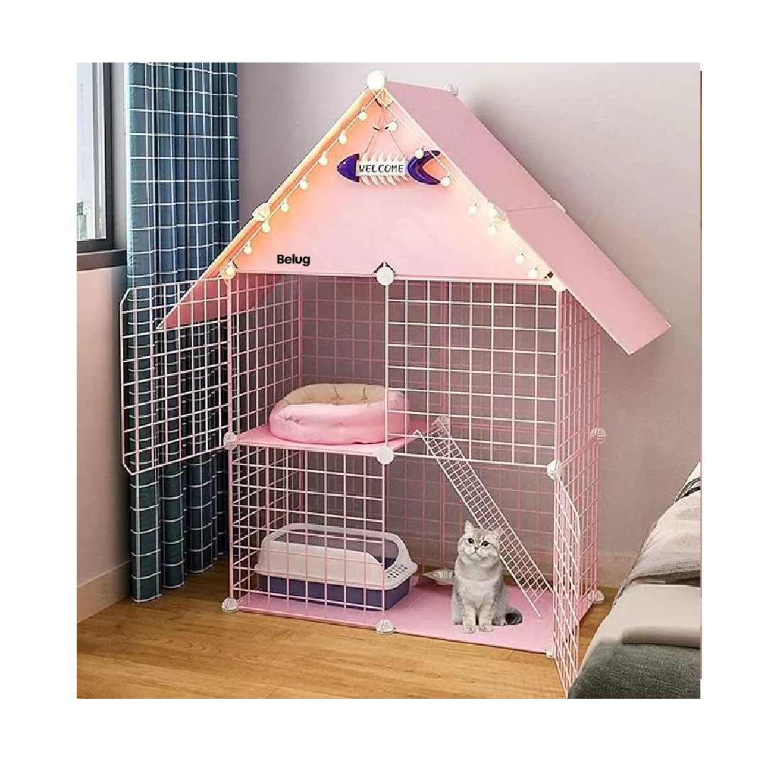 Foto 3 | Jaula Para Gatos Belug  Desmontable de Alambre Rosa Claro