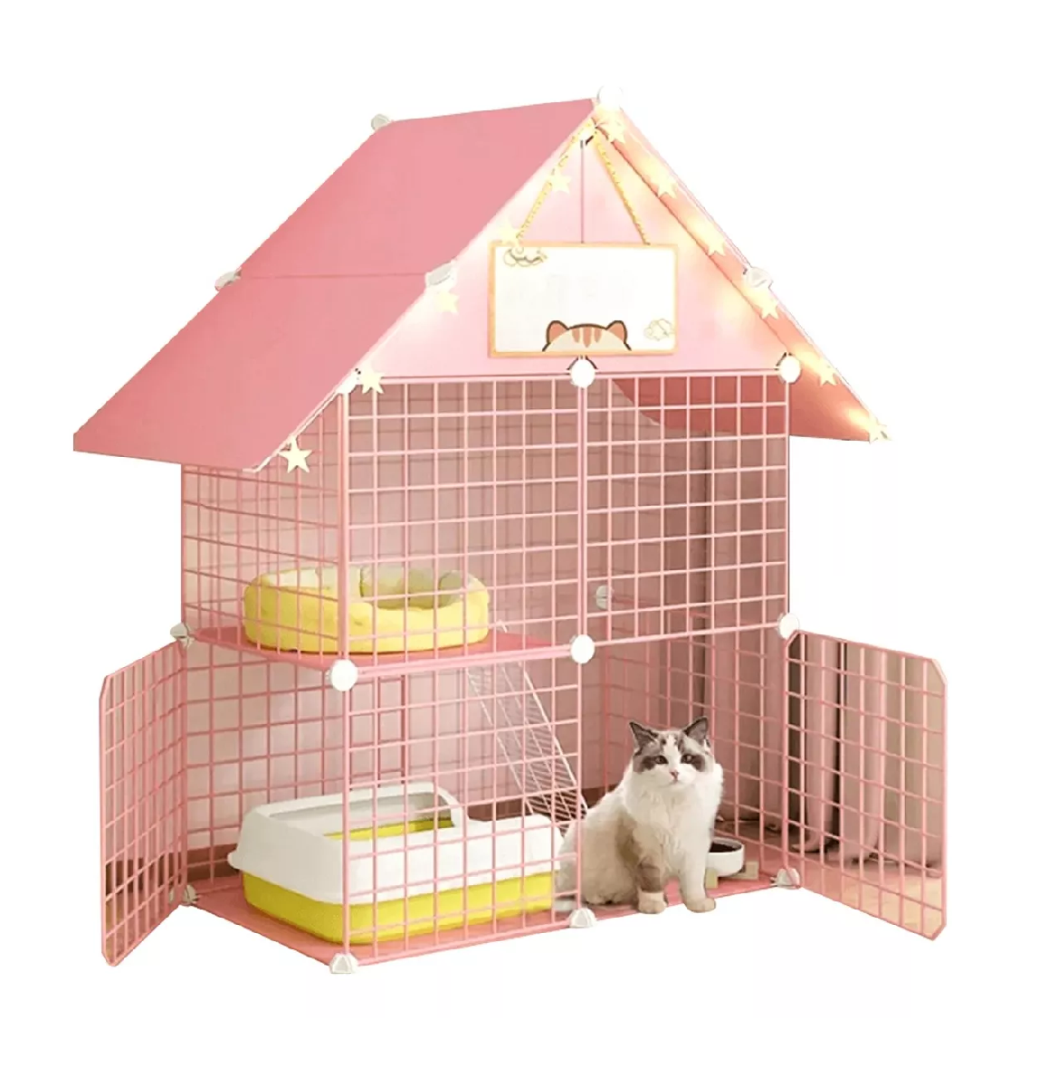 Foto 1 | Jaula Para Gatos De Interior Desmontable De Alambre De Metal Rosa Claro