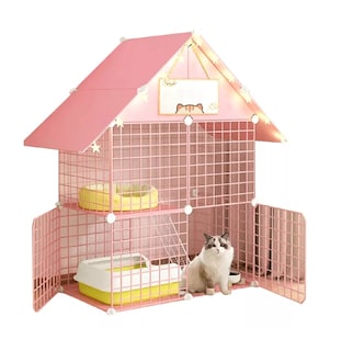 Foto 1 | Jaula Para Gatos De Interior Desmontable De Alambre De Metal Rosa Claro
