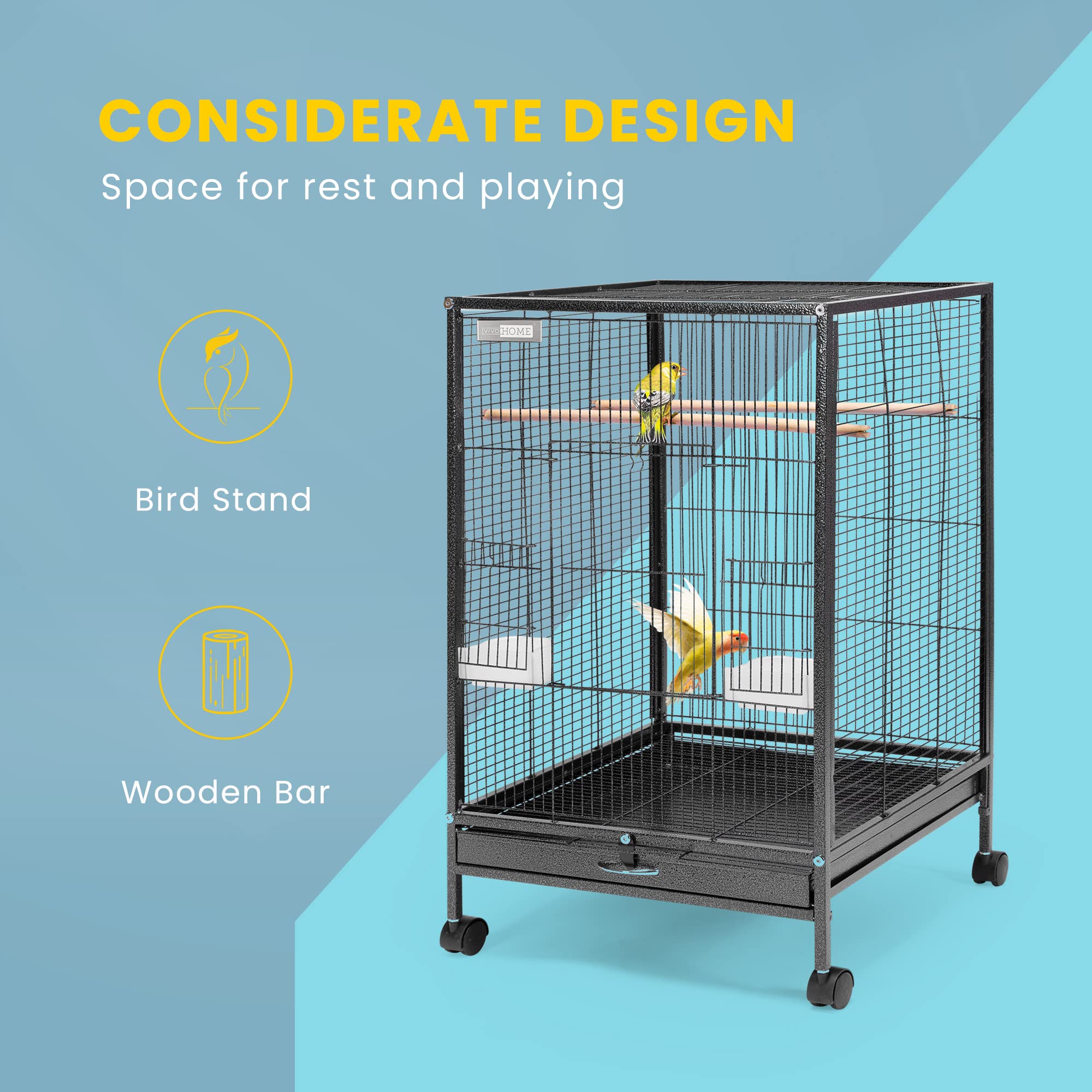 Foto 4 | Jaula Para Pájaros Vivohome De Hierro Forjado De 76 Cm De Altura Con Rollo Negro - Venta Internacional.