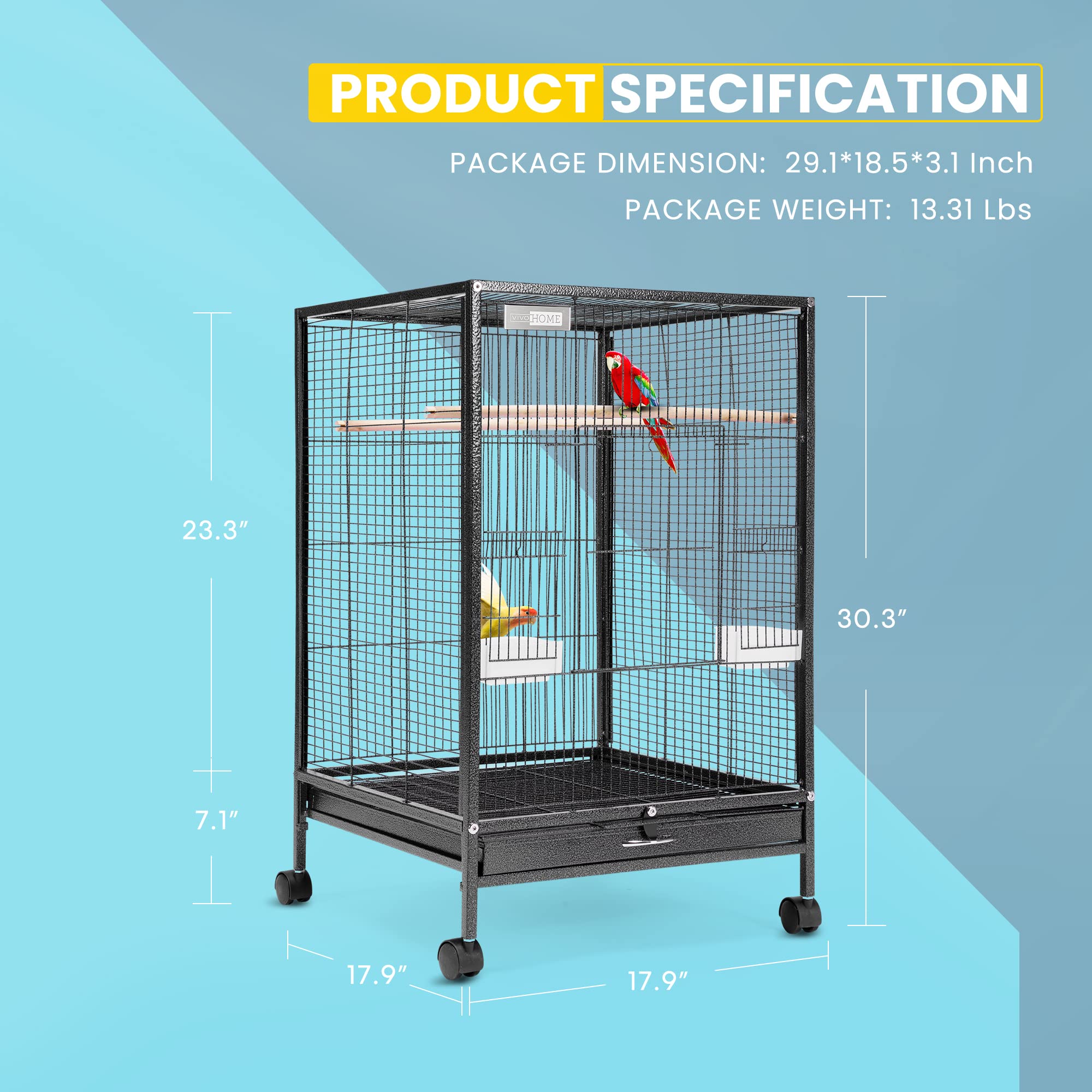Foto 8 pulgar | Jaula Para Pájaros Vivohome De Hierro Forjado De 76 Cm De Altura Con Rollo Negro - Venta Internacional.