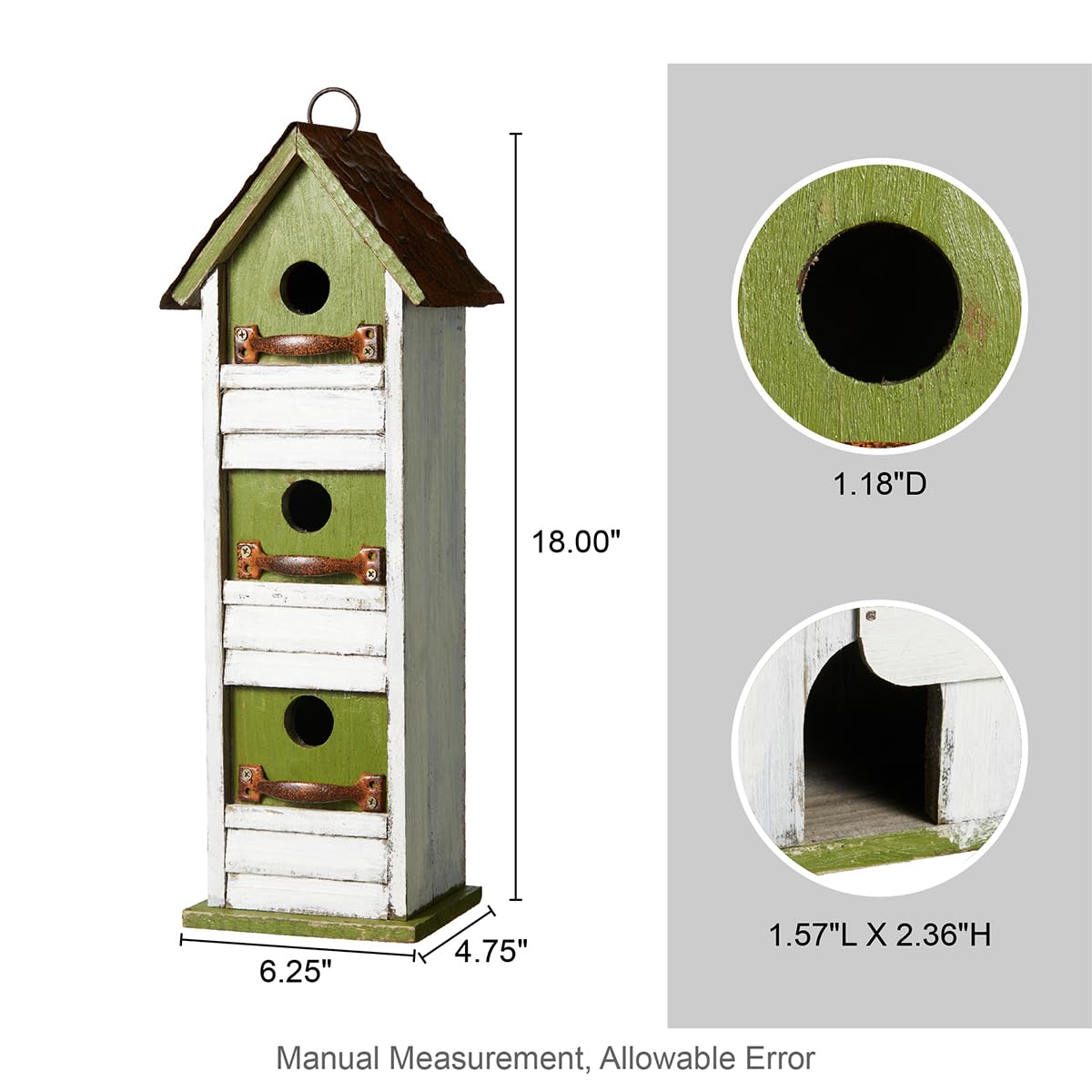 Foto 6 pulgar | Birdhouse Glitzhome, Madera Maciza Envejecida Para Jardín, 18 Cm - Venta Internacional.
