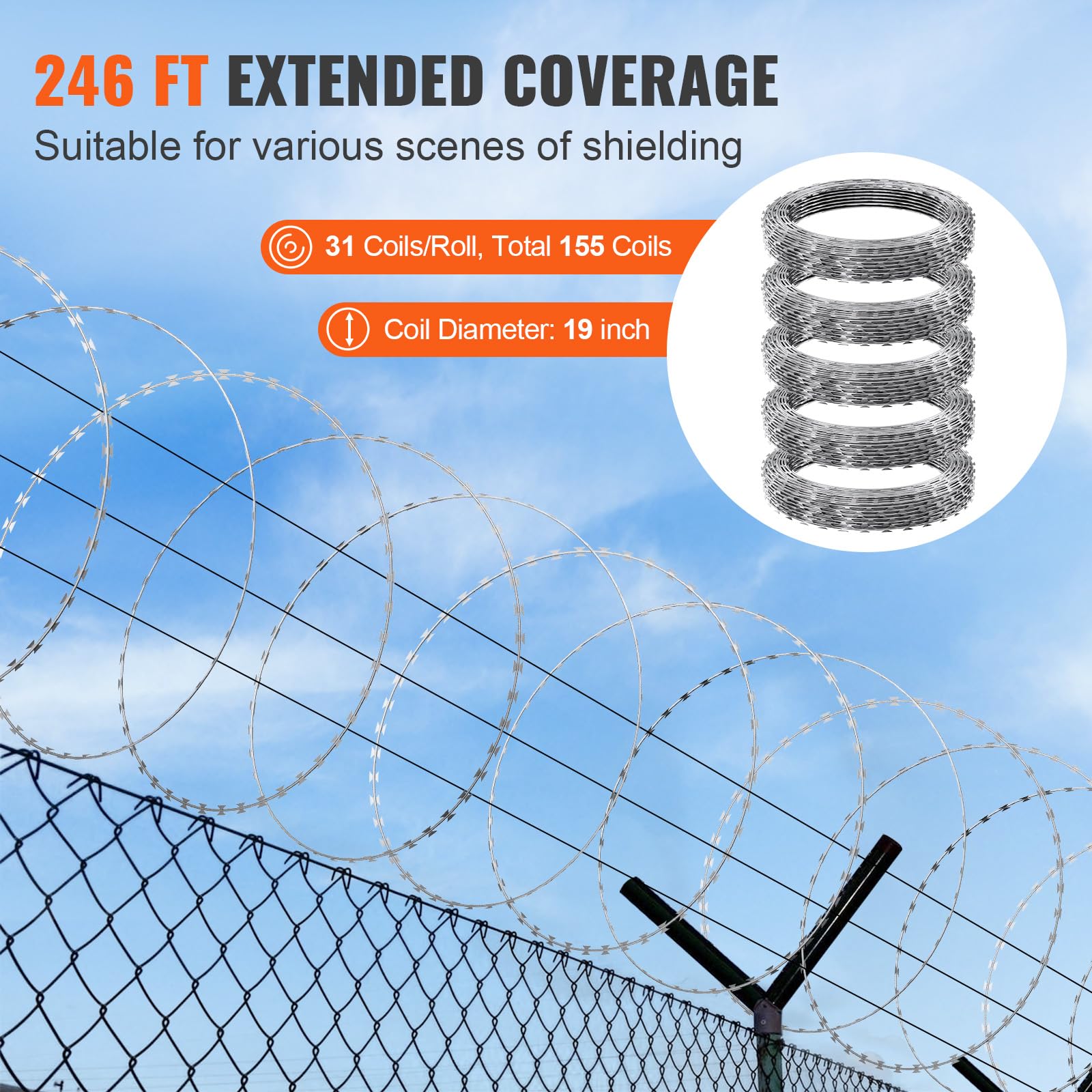 Foto 5 | Alambre De Púas Razor Wires Vevor De 246 Pies, 5 Bobinas Por Rollo - Venta Internacional.