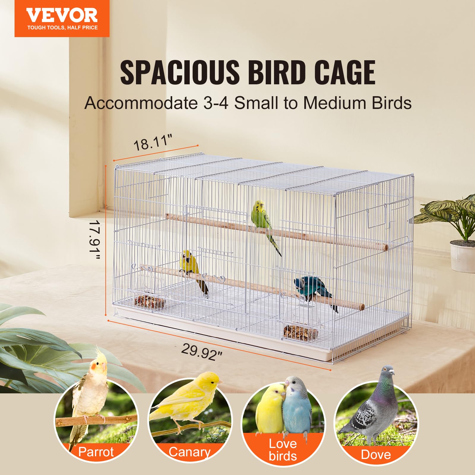 Foto 3 pulgar | Jaula Flight Bird Vevor Apilable De 30 Pulgadas Para Pájaros Pequeños - Venta Internacional.