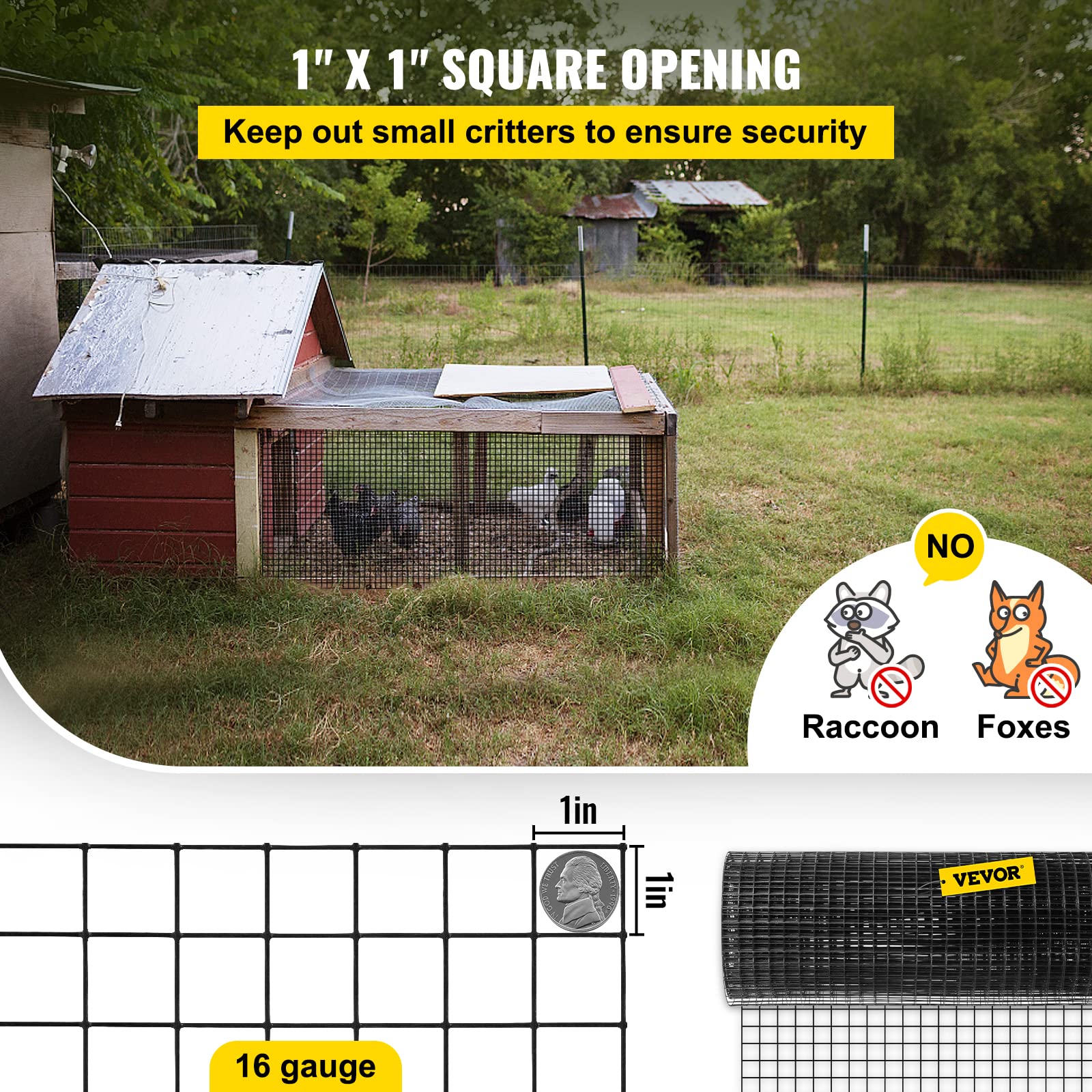 Foto 4 | Hardware Cloth Vevor, 24 X 15 M, Acero Galvanizado, Malla 1x1, Negro - Venta Internacional.