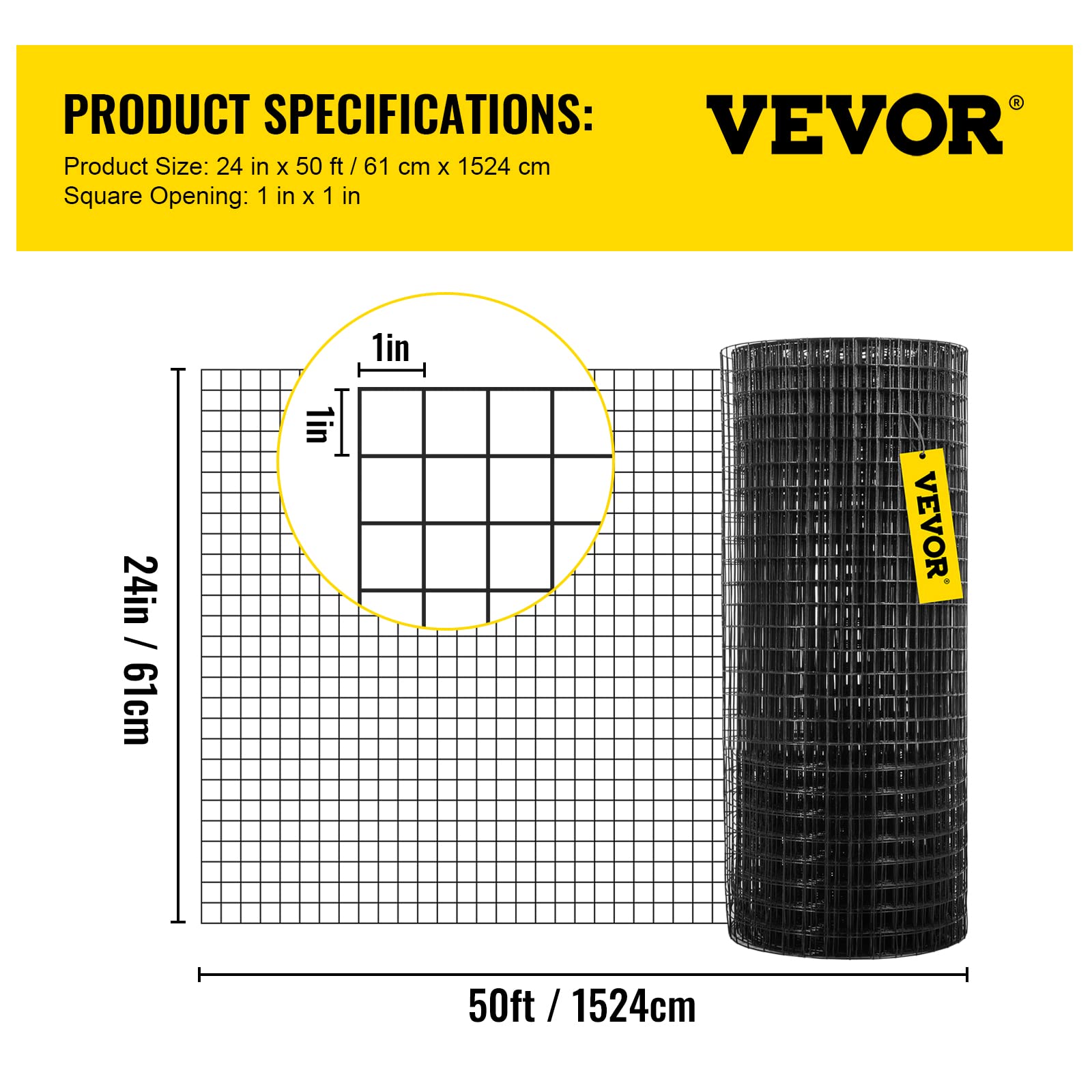 Foto 7 | Hardware Cloth Vevor, 24 X 15 M, Acero Galvanizado, Malla 1x1, Negro - Venta Internacional.