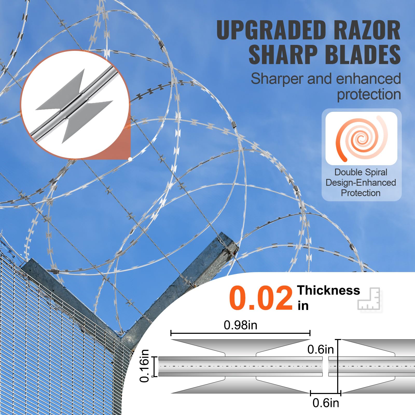 Foto 4 pulgar | Alambres De Afeitar Para Vallas Vevor Razor Wires, 147 Pies, Galvanizados, 3 Rollos - Venta Internacional.
