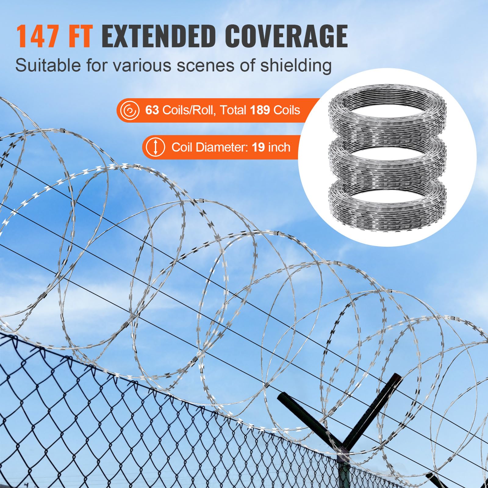 Foto 6 pulgar | Alambres De Afeitar Para Vallas Vevor Razor Wires, 147 Pies, Galvanizados, 3 Rollos - Venta Internacional.