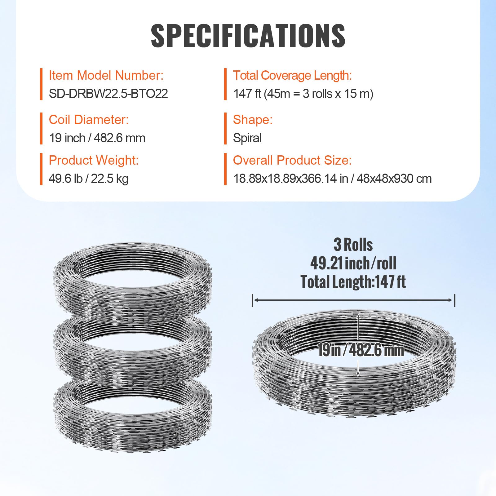 Foto 8 pulgar | Alambres De Afeitar Para Vallas Vevor Razor Wires, 147 Pies, Galvanizados, 3 Rollos - Venta Internacional.
