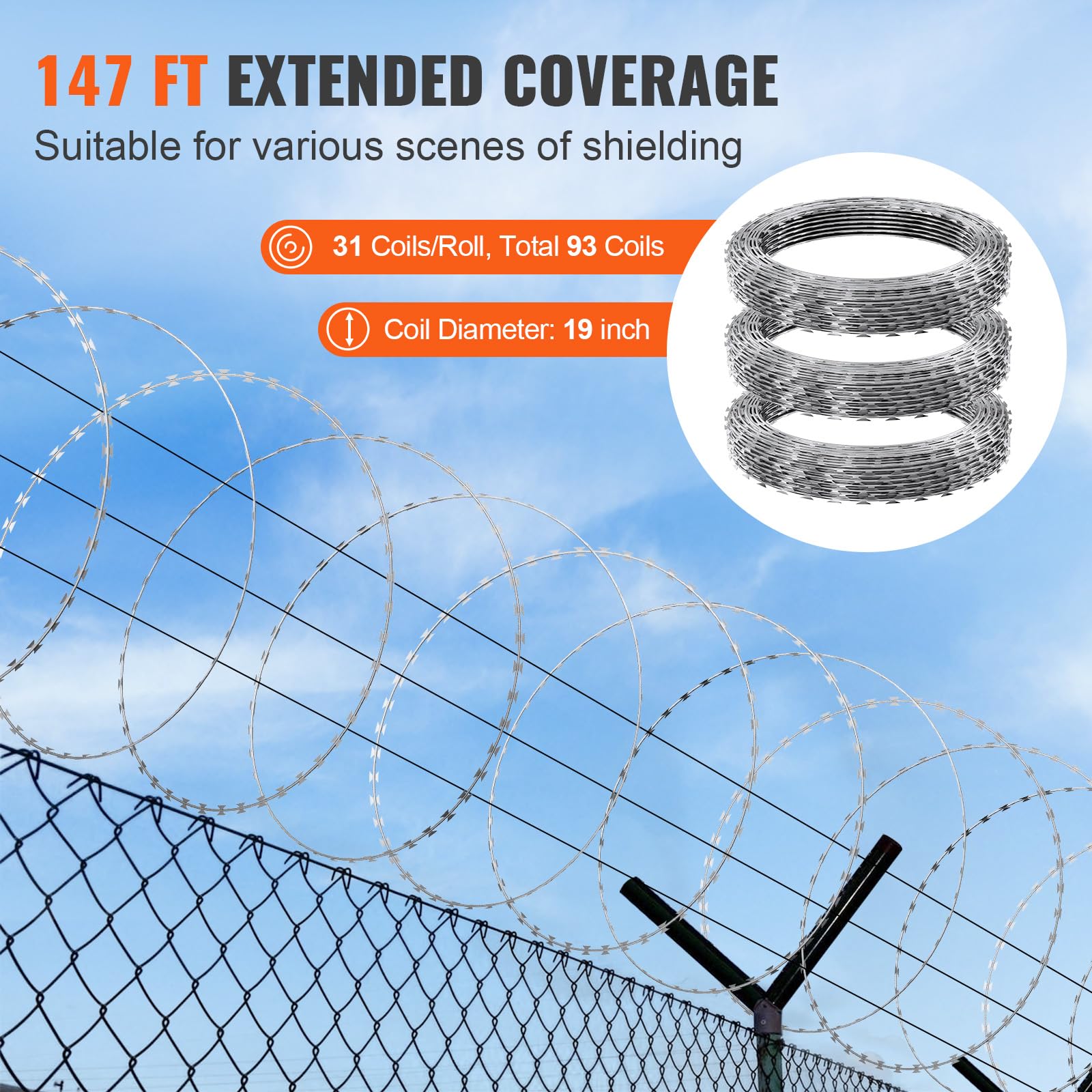 Foto 5 | Valla De Alambre De Púas Razor Wires Vevor, 3 Bobinas, 45 M - Venta Internacional.