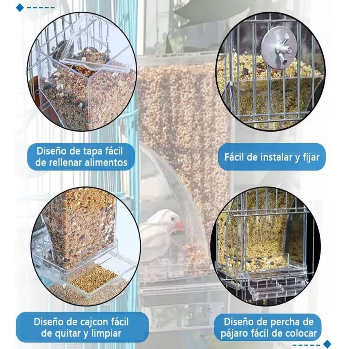 Foto 3 | Comedero Automático Para Jaulas De Pájaros Acrílica 600g Eo Safe Imports Esi-18979 Transparente