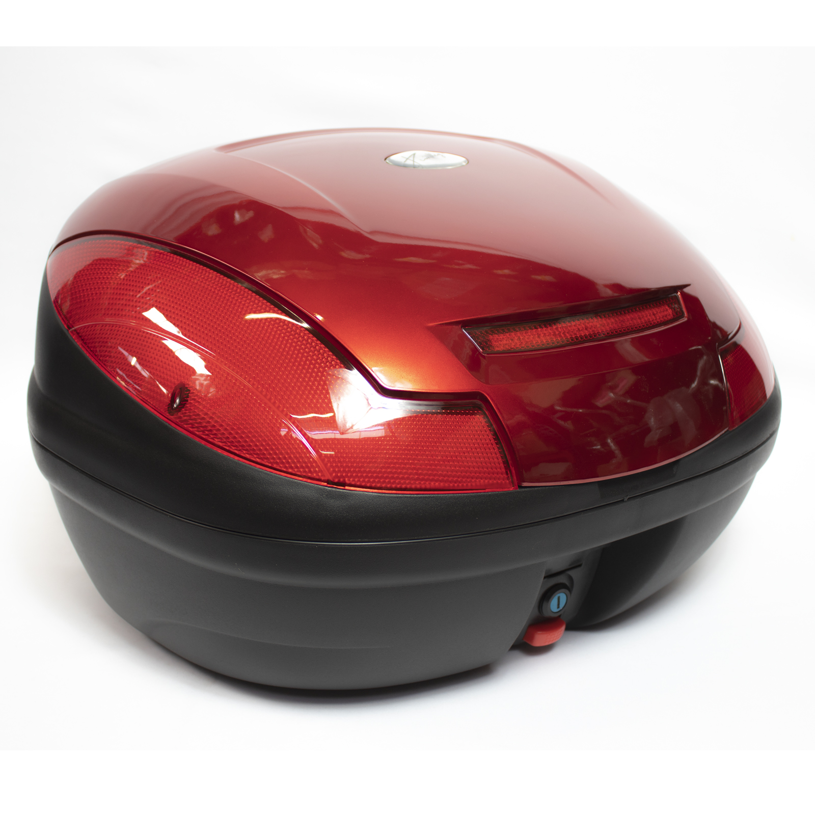 Caja Porta Equipaje para Moto Kinlley 43l color Rojo Base Metálica con Led