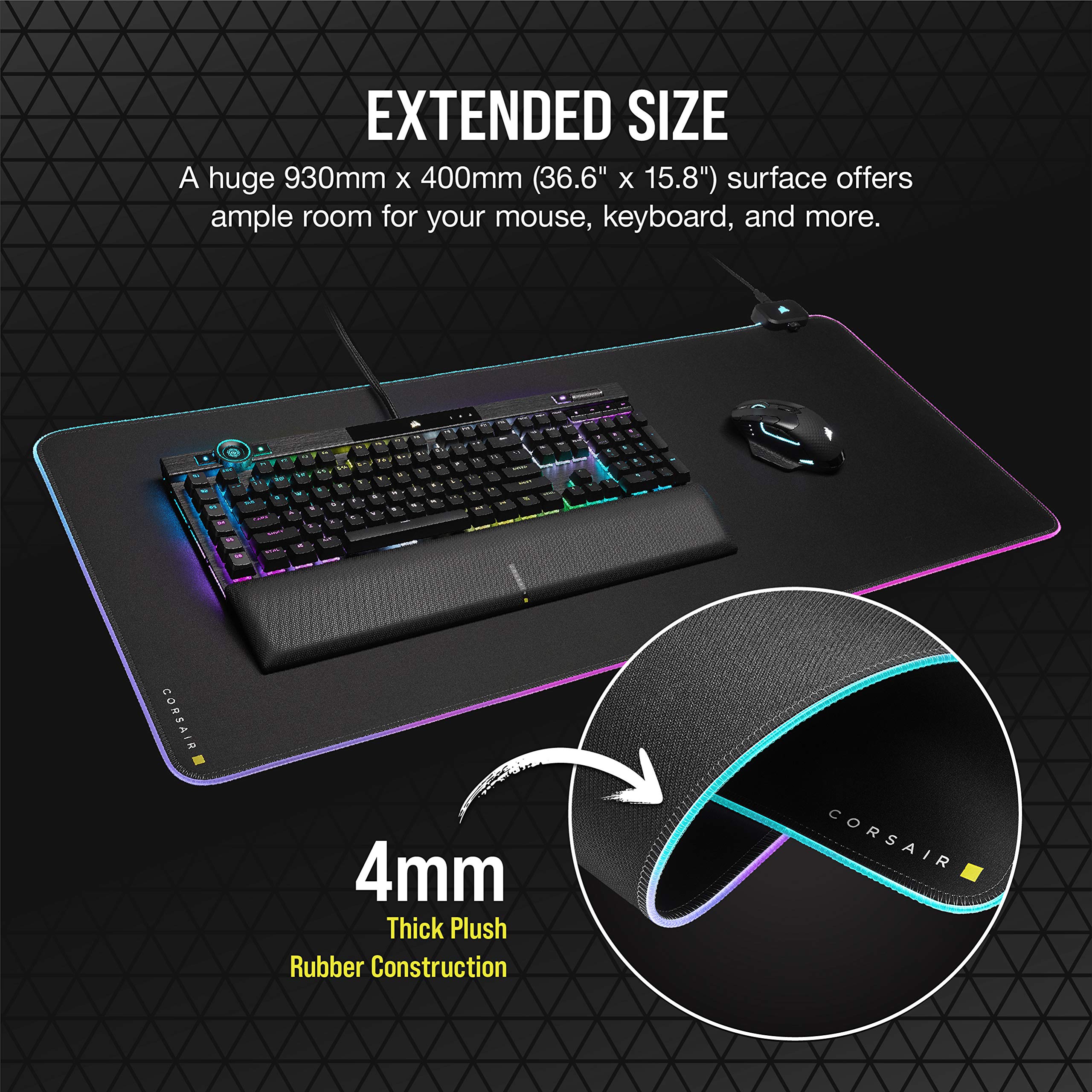 Foto 6 | Alfombrilla de Mouse Corsair Mm700 Rgb Extendida 36,6 X 15,8 Cm Negra - Venta Internacional