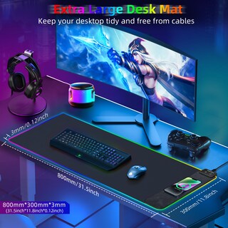 Foto 2 | Alfombrilla De Ratón Para Juegos Con Carga Inalámbrica, 10 W, Rgb, 31,5 X 11,8 Pulgadas, Color Negro - Venta Intern