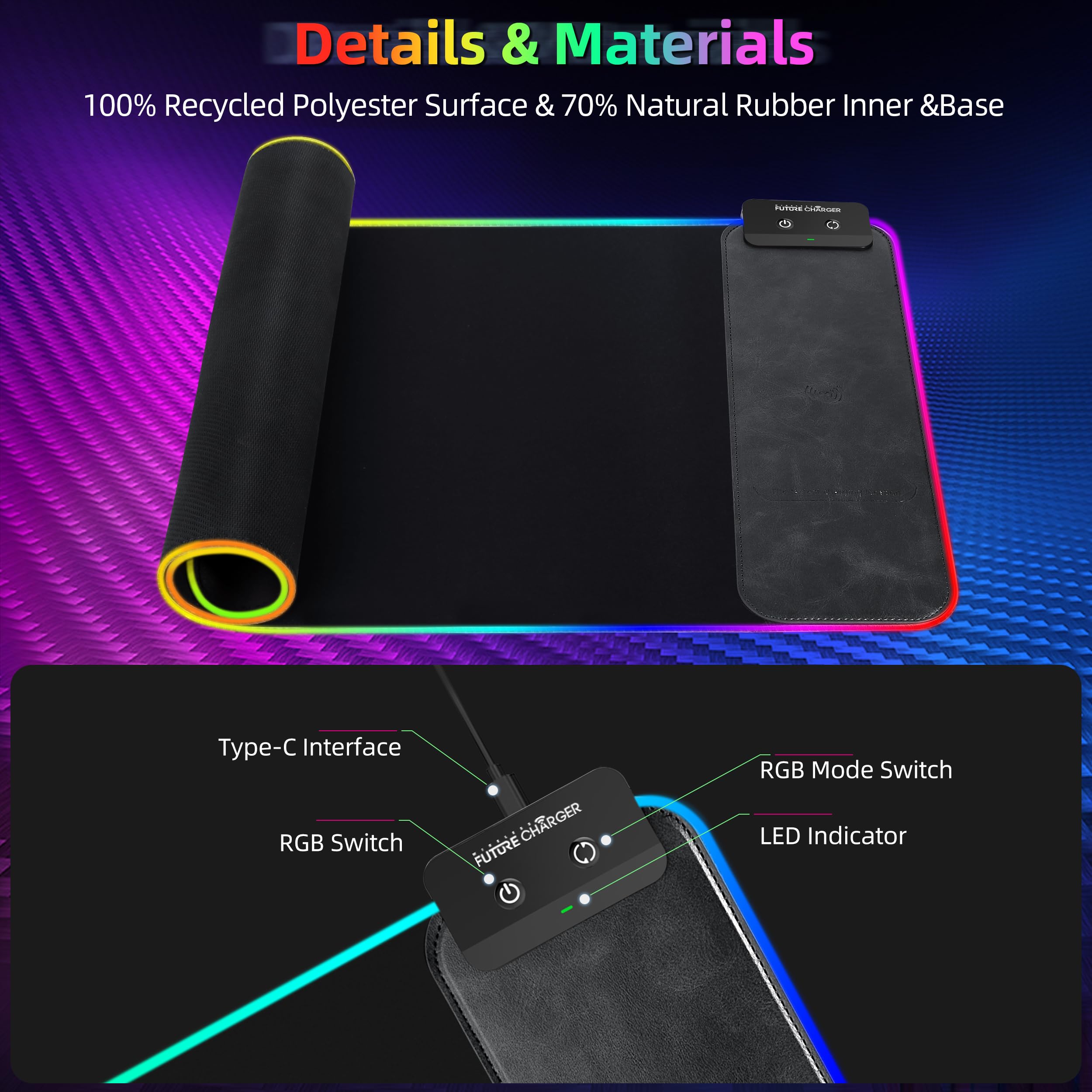 Foto 4 pulgar | Alfombrilla De Ratón Para Juegos Con Carga Inalámbrica, 10 W, Rgb, 31,5 X 11,8 Pulgadas, Color Negro - Venta Intern
