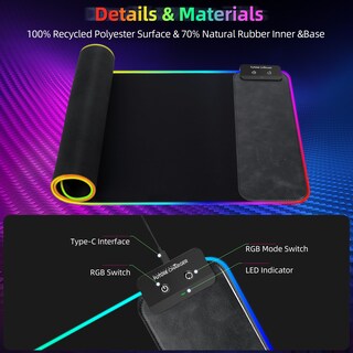 Foto 3 | Alfombrilla De Ratón Para Juegos Con Carga Inalámbrica, 10 W, Rgb, 31,5 X 11,8 Pulgadas, Color Negro - Venta Intern