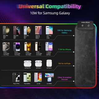 Foto 4 | Alfombrilla De Ratón Para Juegos Con Carga Inalámbrica, 10 W, Rgb, 31,5 X 11,8 Pulgadas, Color Negro - Venta Intern