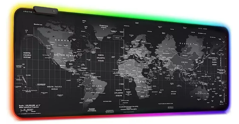 Xtellar Alfombrilla De Ratón Led Rgb De Lujo  Tamaño Grande  Estética Visual De Mapa Mundial