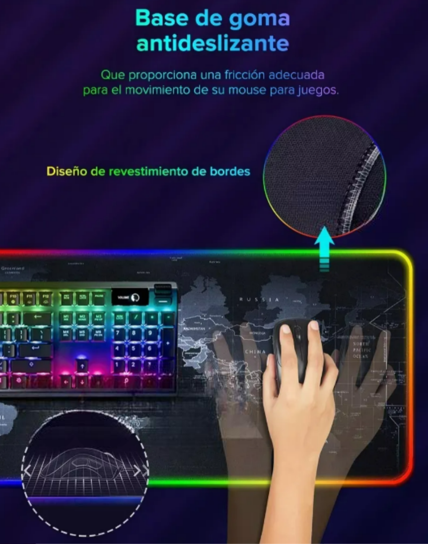 Foto 3 pulgar | Xtellar Alfombrilla De Ratón Led Rgb De Lujo  Tamaño Grande  Estética Visual De Mapa Mundial