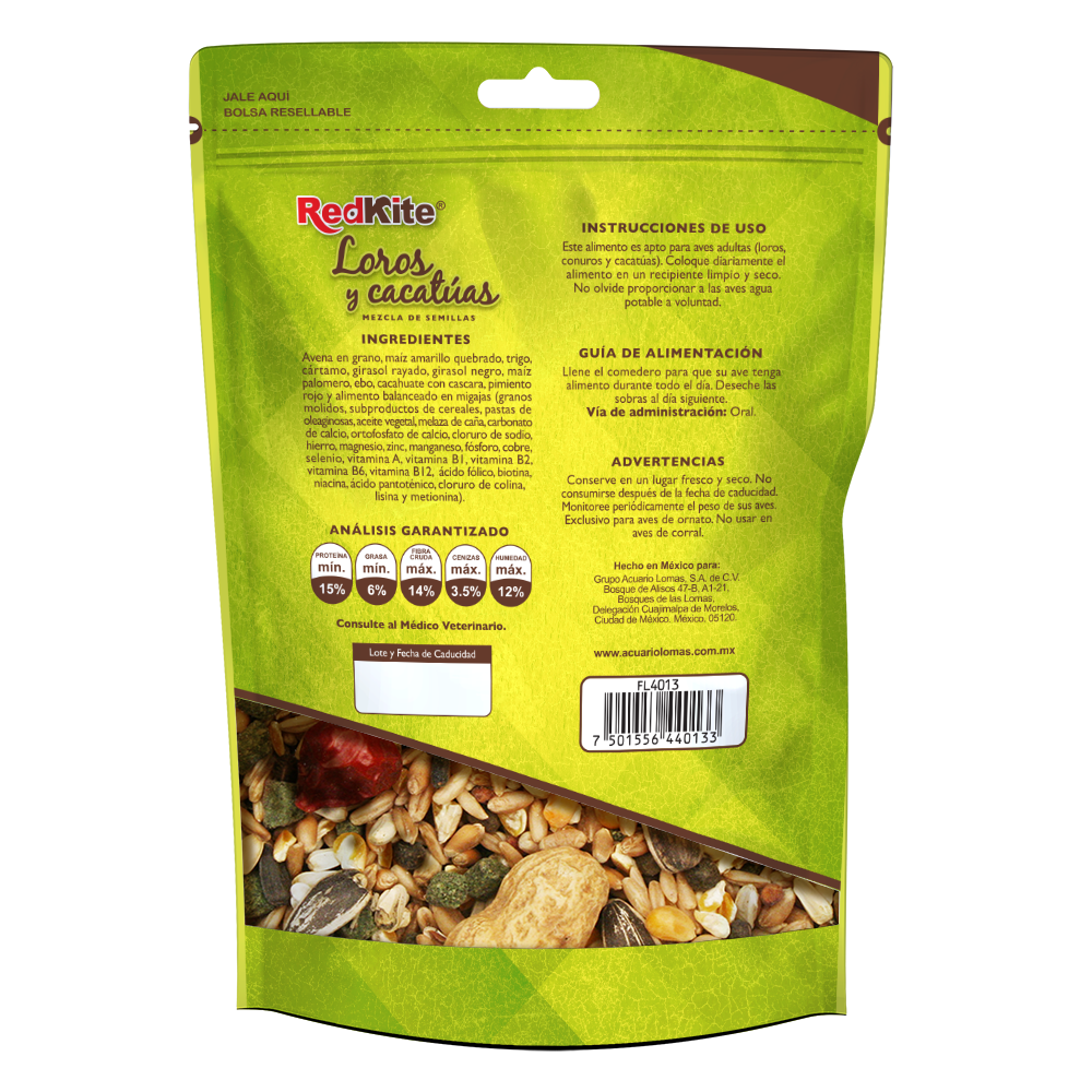 Foto 3 pulgar | Alimento Natural de Semillas Redkite FL4013 para Loros y Cacatúas con 500 Gramos