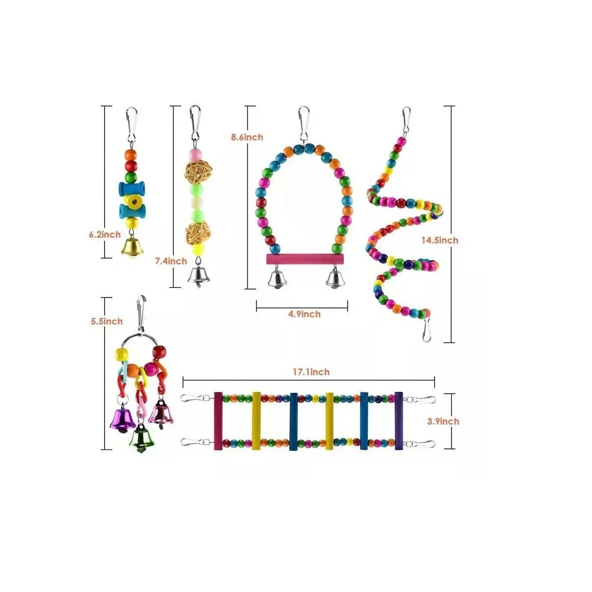 Foto 3 pulgar | Set Juguetes para Aves con Escalera y Campana 10 Piezas Eo Safe Imports Esi-9737 Multicolor