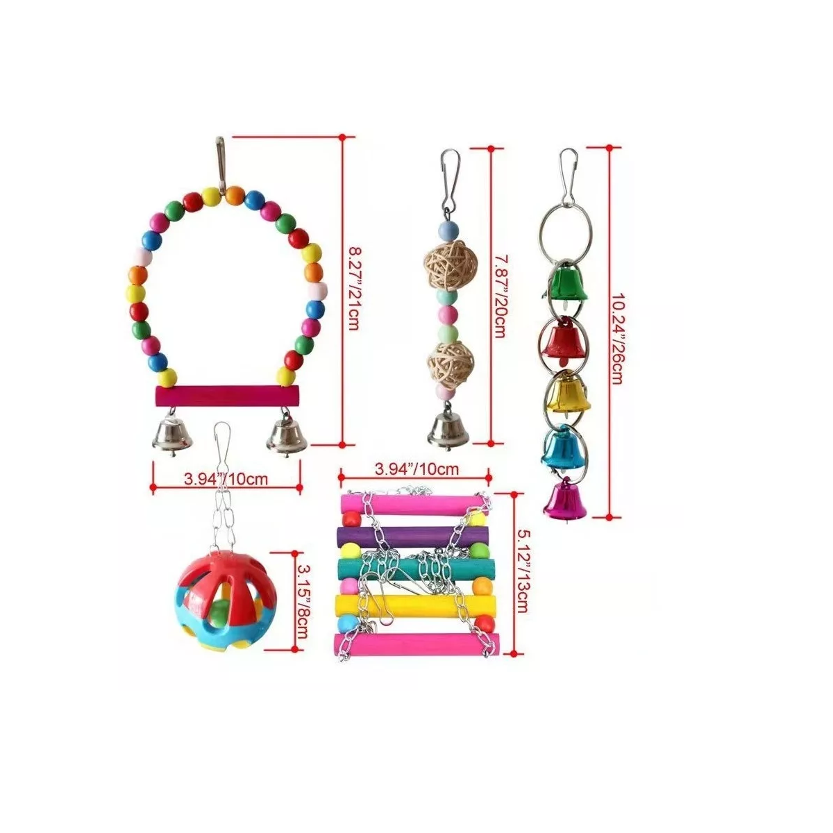 Foto 4 pulgar | Set Juguetes para Aves con Escalera y Campana 10 Piezas Eo Safe Imports Esi-9737 Multicolor