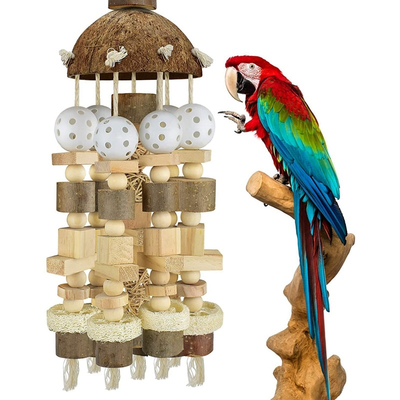 Foto 3 pulgar | Bloques De Madera Natural Para Loros Sanlin Beans Bird Toy - Venta Internacional.