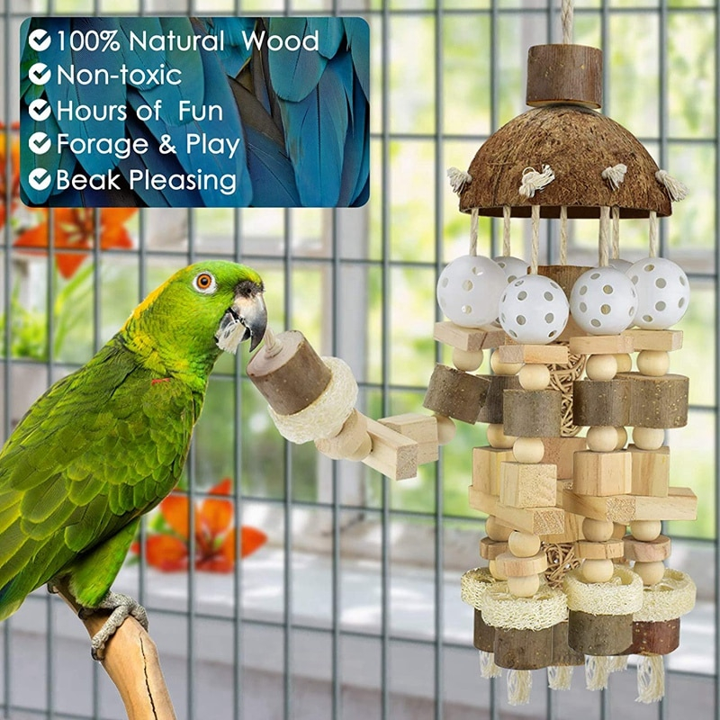 Foto 4 pulgar | Bloques De Madera Natural Para Loros Sanlin Beans Bird Toy - Venta Internacional.