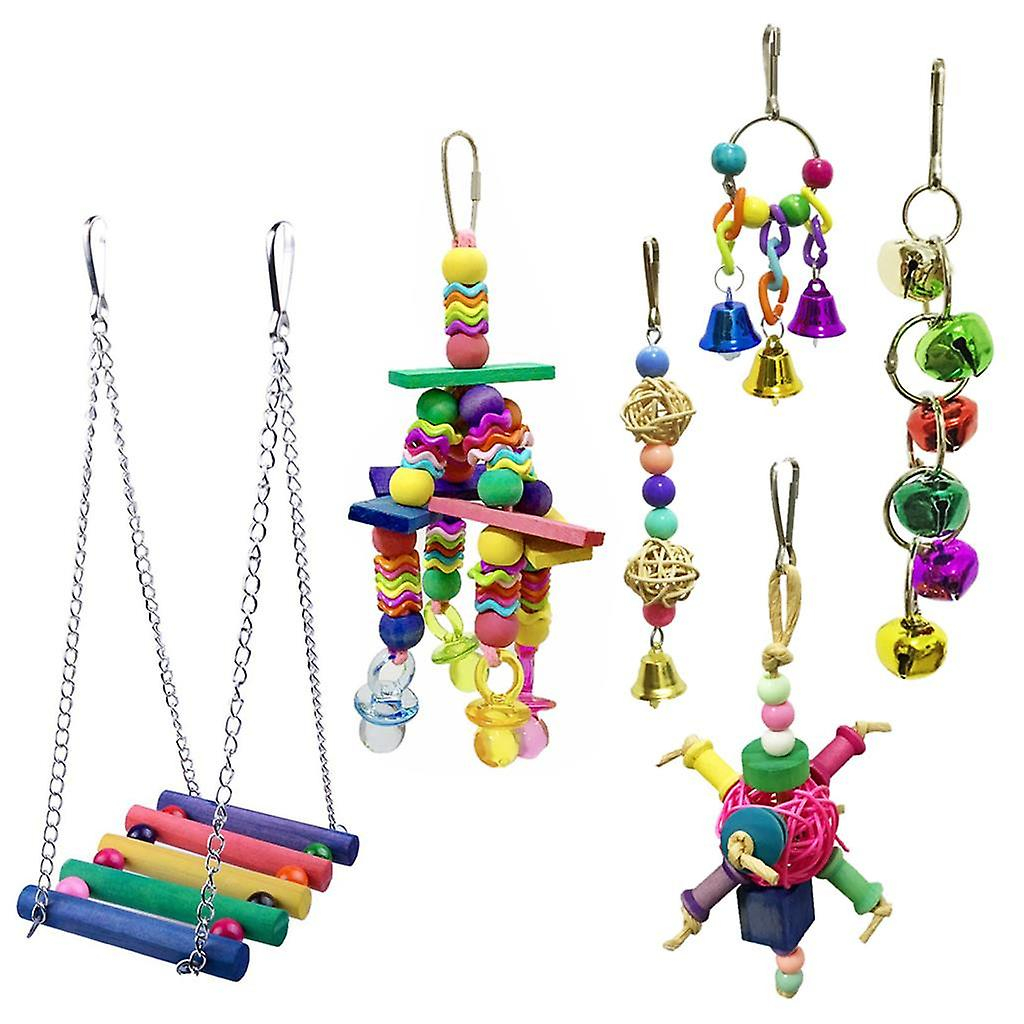 Foto 3 pulgar | Juego De Juguetes Para Pájaros Loros, Campanas Colgantes, Puente De Madera Para Masticar - Venta Internacional.
