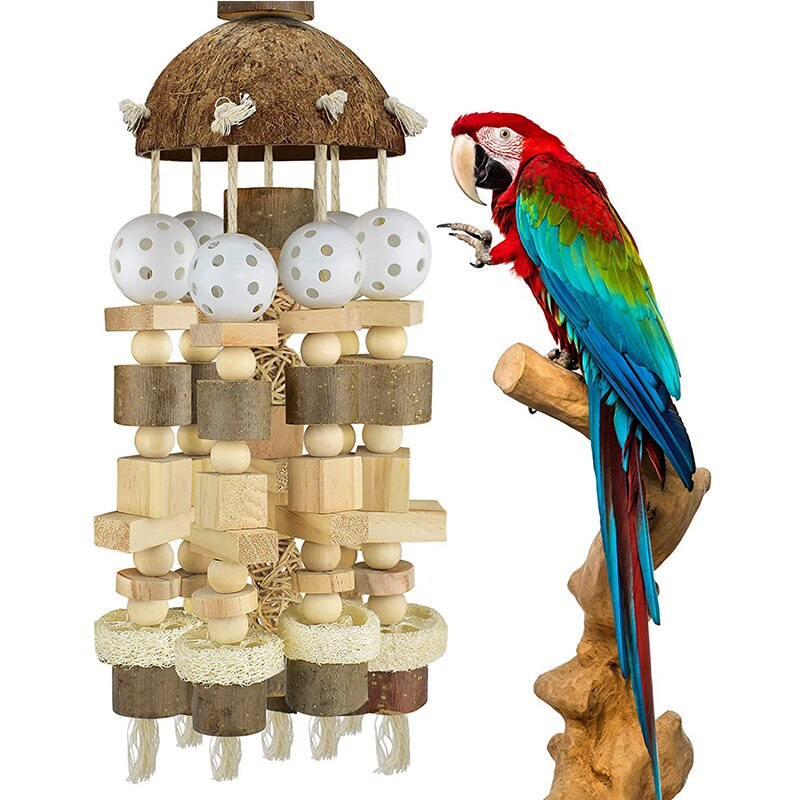 Foto 1 | Jaula De Juguete Para Pájaros Con Bloques De Madera Natural Para Loros Grandes - Venta Internacional.